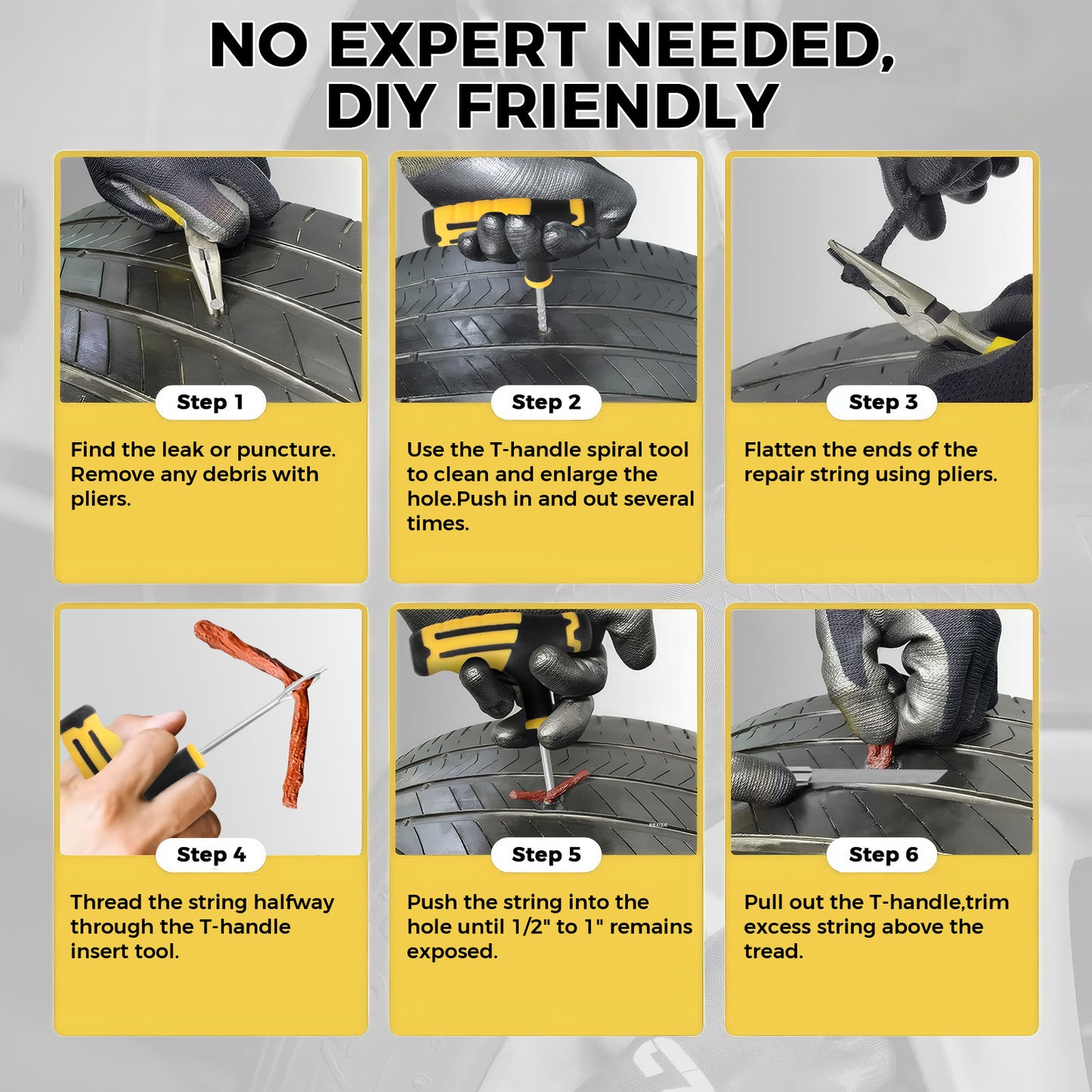 32 Pcs Professional  Tire Repair Kit,Heavy-Duty Universal Plug & Patch Kit for Tubeless Tires, with T-Handle Tool for Car, Truck, Motorcycle, RV and More