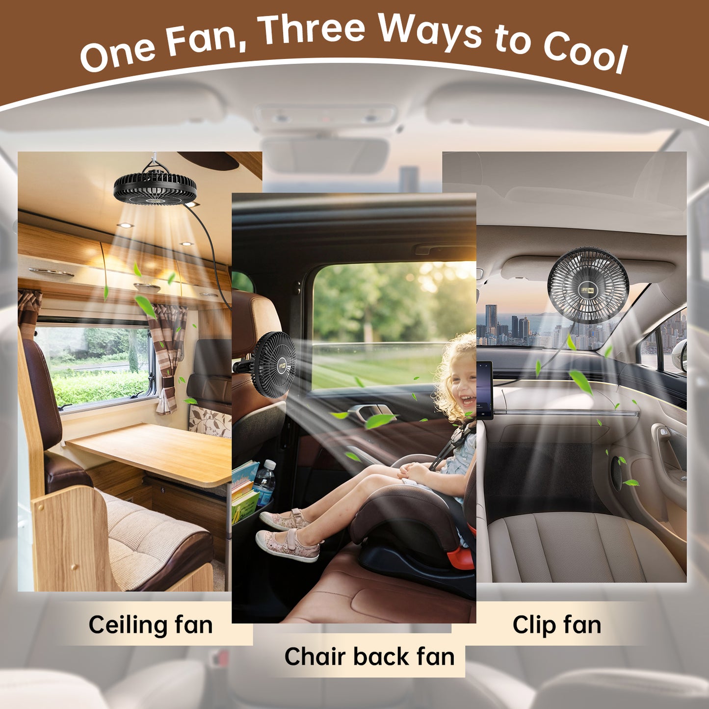 9 Inch Portable Car Fan, Lafati 12V Universal Electric Vehicle Fan with Stepless Speed Control, 3-in-1 Headrest Mount & Clip, 360° Rotation Quiet Cooling for Car SUV RV Van Sedan