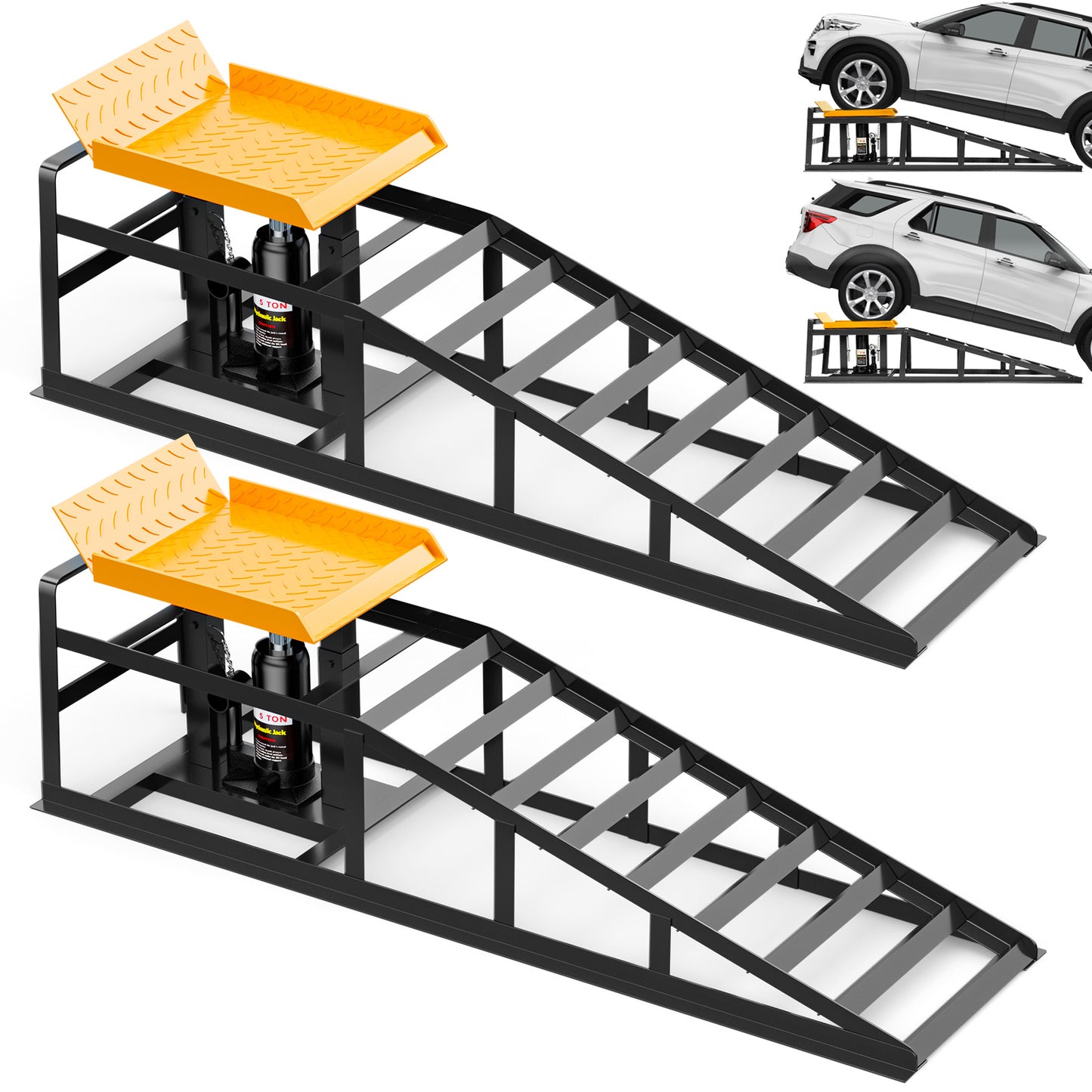 Lafati 2PCS 5T 11000lbs Hydraulic Car Ramps, Heavy Duty Hydraulic Vehicle Ramps Lift Ramp, Portable Car Ramps for Oil Changes, Car Lifts for Home Garage, Vehicle Auto Garage Repaircop（Orange）
