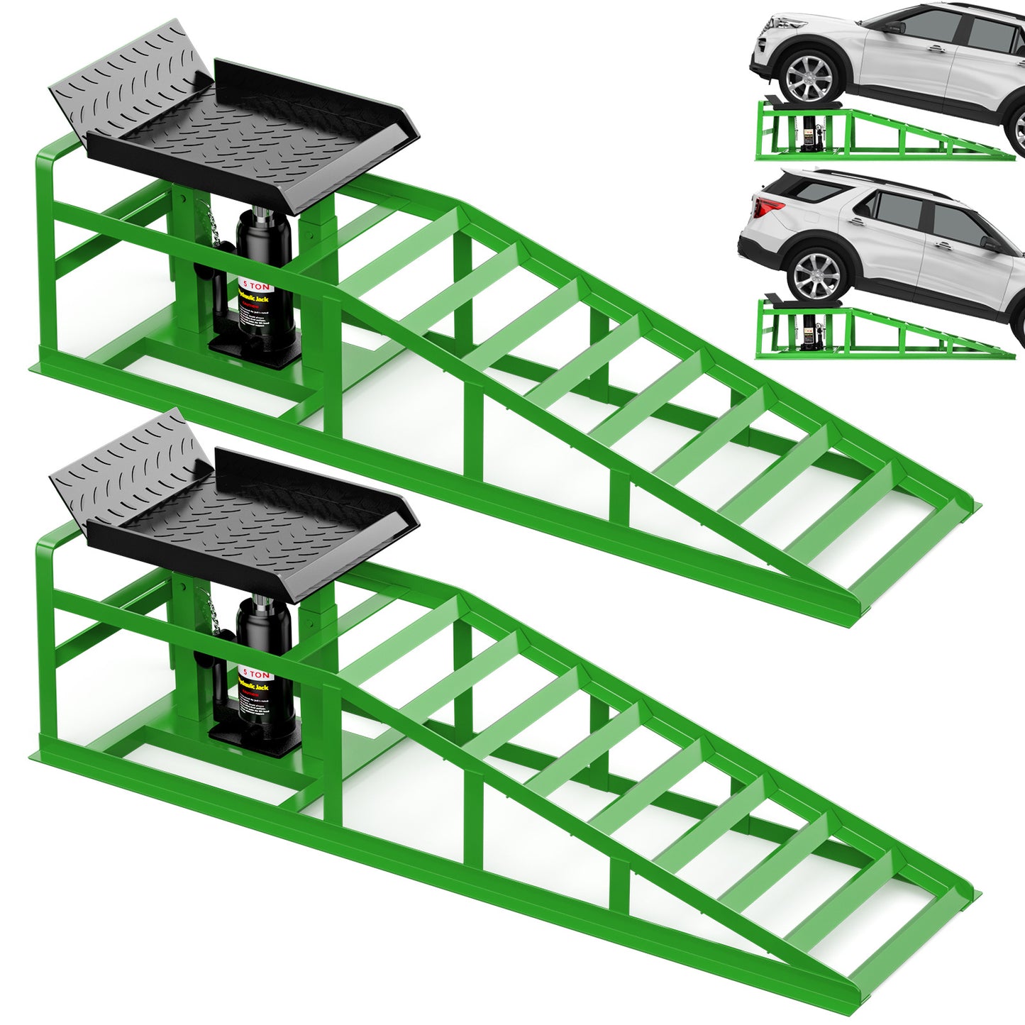 Lafati 2PCS 5T 11000lbs Hydraulic Car Ramps, Heavy Duty Hydraulic Vehicle Ramps Lift Ramp, Portable Car Ramps for Oil Changes, Car Lifts for Home Garage, Vehicle Auto Garage Repaircop（Green）