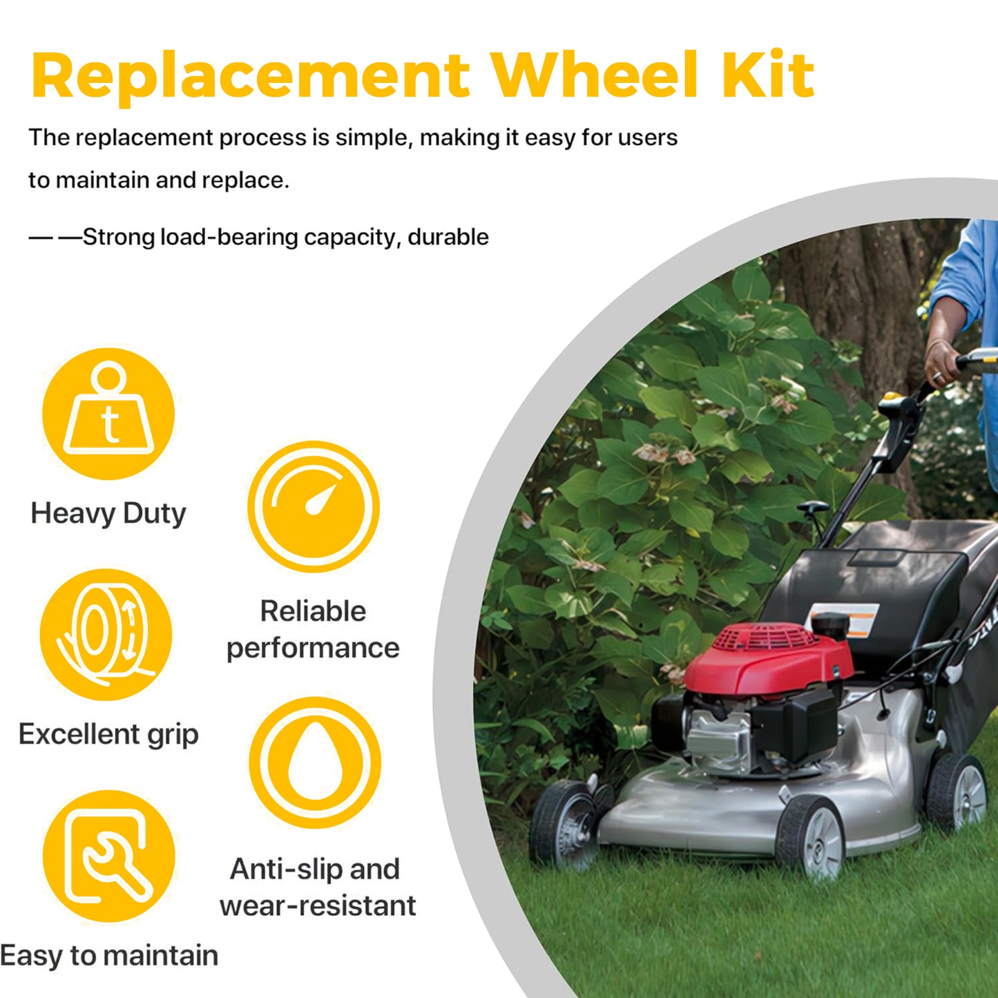 HRR216 Lawn Mower Drive Wheels Kit-2 Pcs 8" Rear Wheels 42710-VE2-M02ZE Replace for Honda HRR216 HRS216 HRT216 Walk-behind Lawn Mower