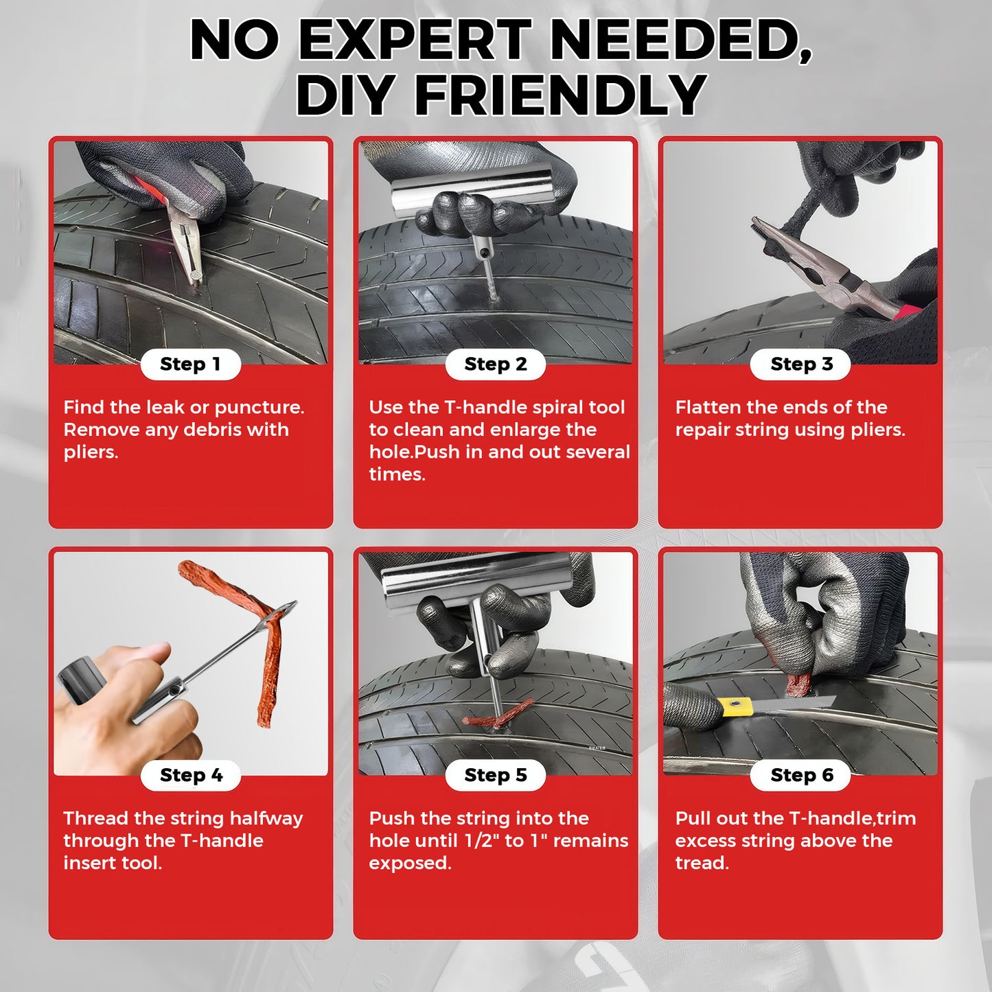 46 Pcs Professional  Tire Repair Kit,Heavy-Duty Universal Plug & Patch Kit for Tubeless Tires, with T-Handle Tool for Car, Truck, Motorcycle, RV and More