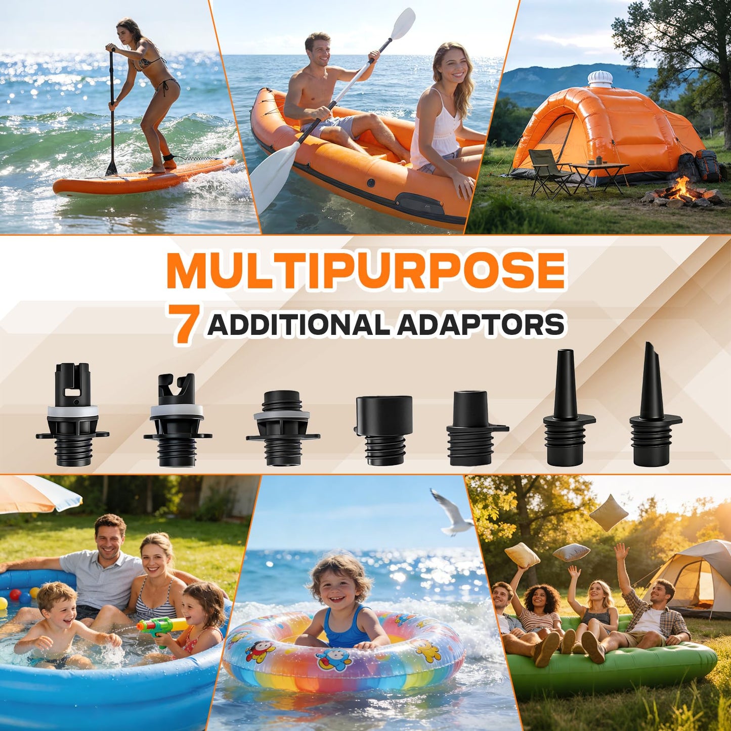 Electric Paddle Board Pump Portable, 20 PSI Rechargeable Electric SUP Air Pump, Intelligent Dual Stage Inflation & Deflation, Auto-Off, for Paddle Boards, Kayak, Kite, Tent