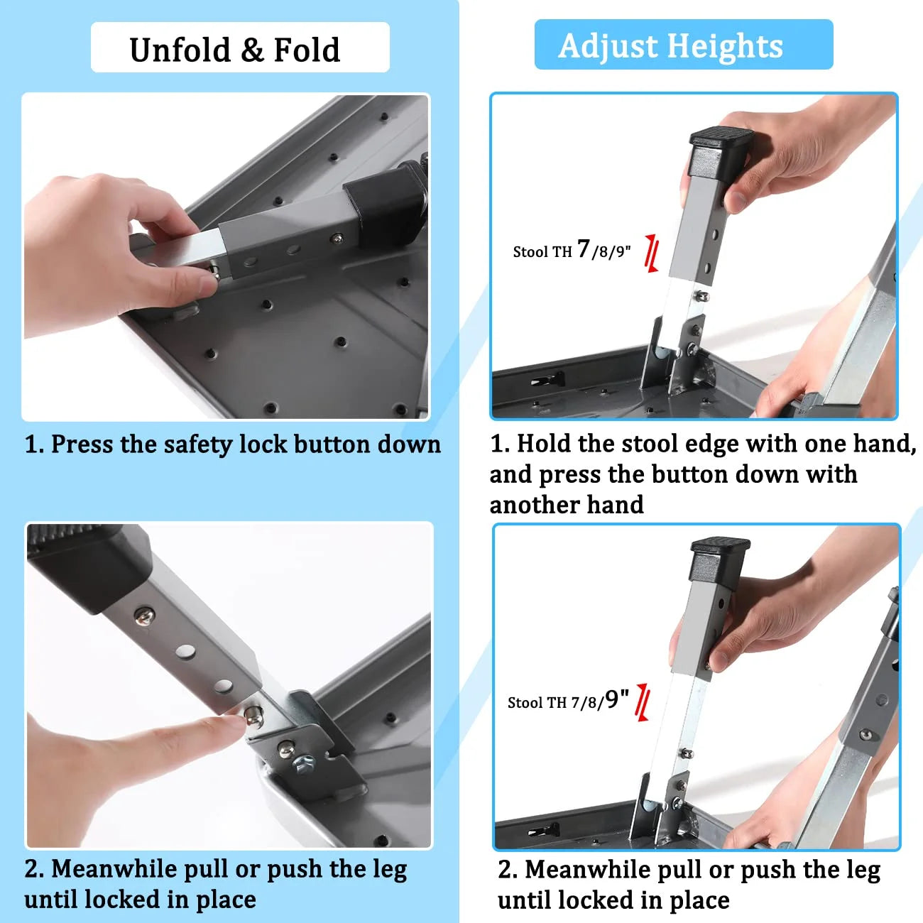 Lafati RV Step Stool Folding Platform Step, Gray Stainless Steel, for RV, Motorhome, Trailer, SUV, Camper, with Anti-Slip Surface, Rubber Feet, 1 Piece
