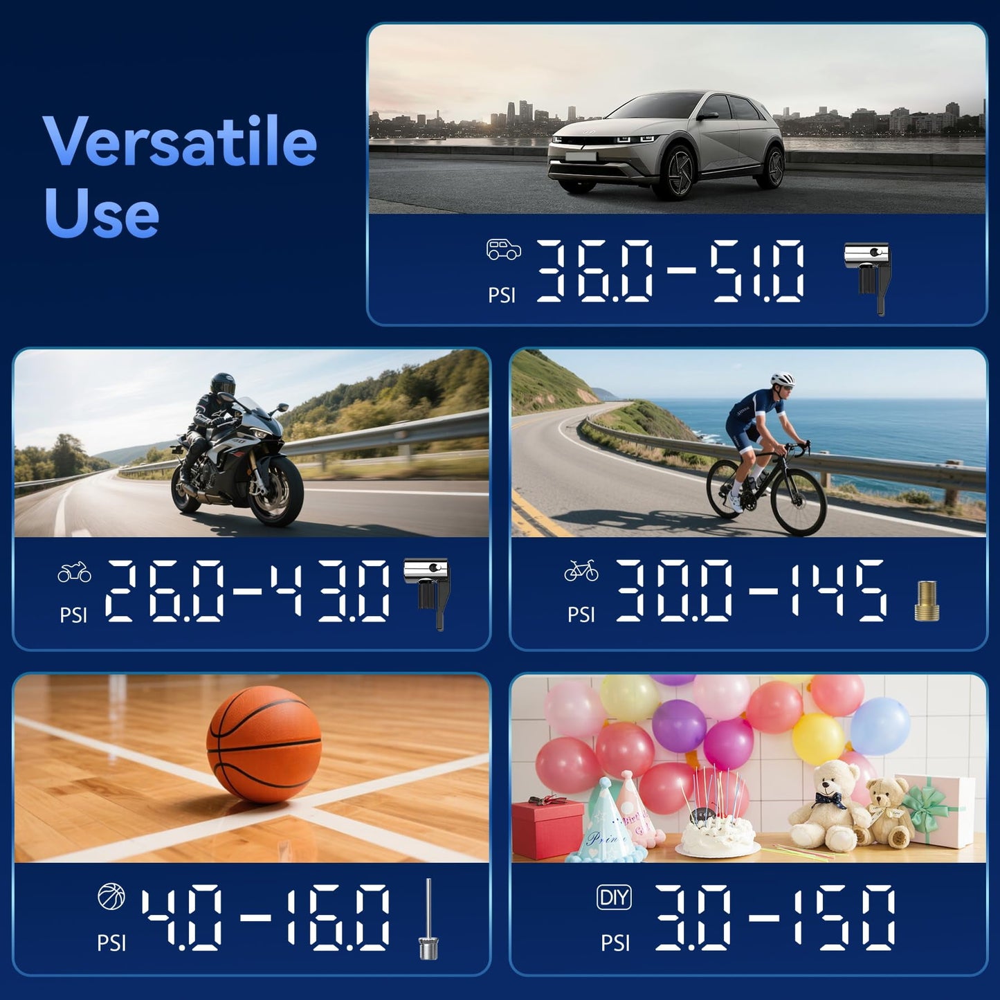 Cordless Portable Tire Inflator, 150 Psi Digital Pressure Gauge, 4500mAh Long Range Battery, Air Compressor for Car Tires with Automatic Shutoff, Emergency LED Light, Compact Automotive Pump