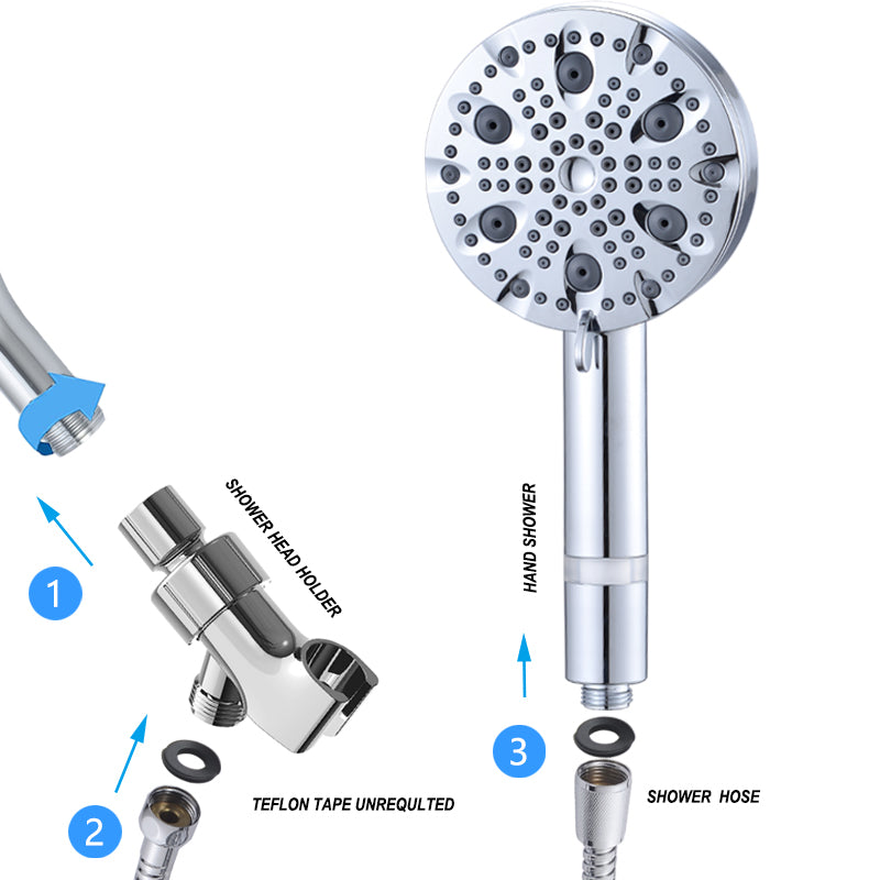 Lafati Handheld Shower Head Set - 9 Modes, 60" Hose, Easy Install - Detachable Rain Shower with Anti-Clog Nozzles and Filter Replacement for Full Body Coverage