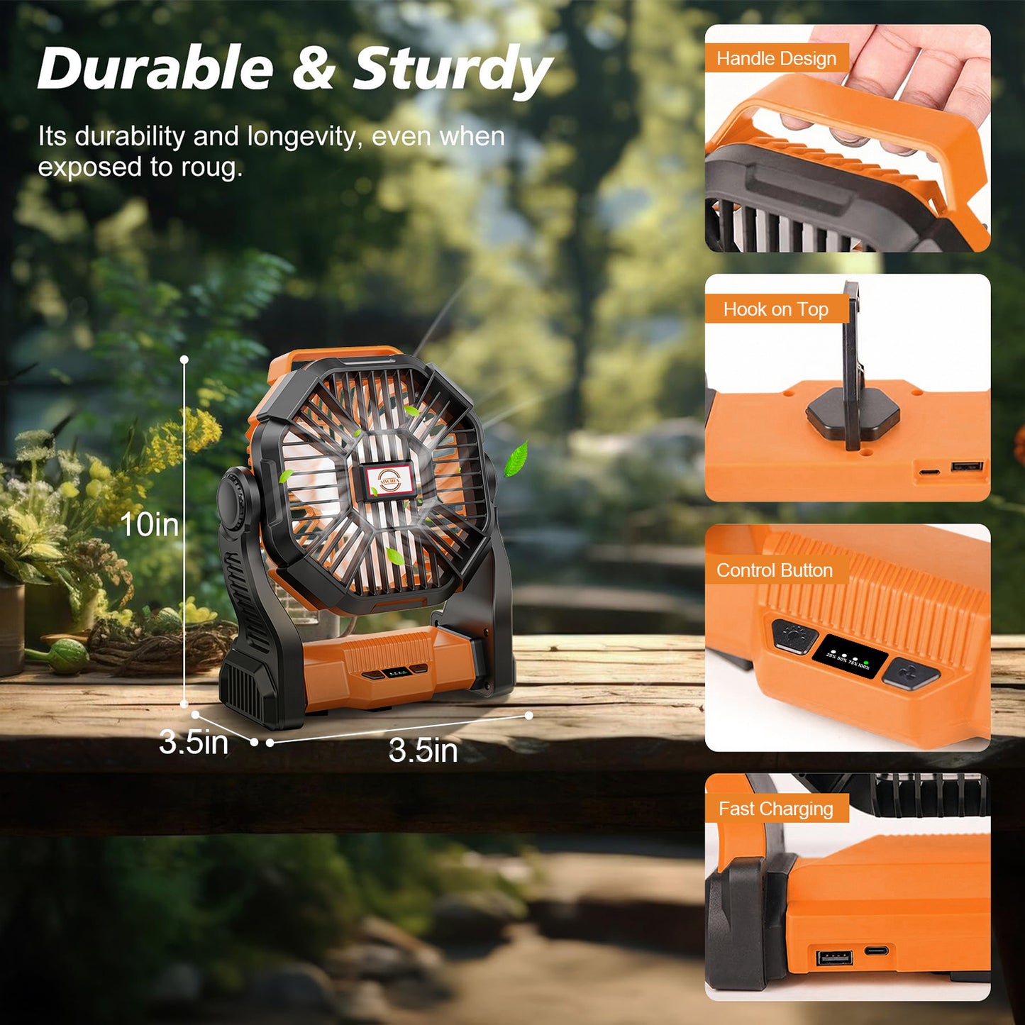 Camping Fan with LED Lantern, 20000mAh Portable Battery Operated Outdoor Fan, Personal Rechargeable Fan for Travel, Hiking, Fishing, Picnic（Orange1）