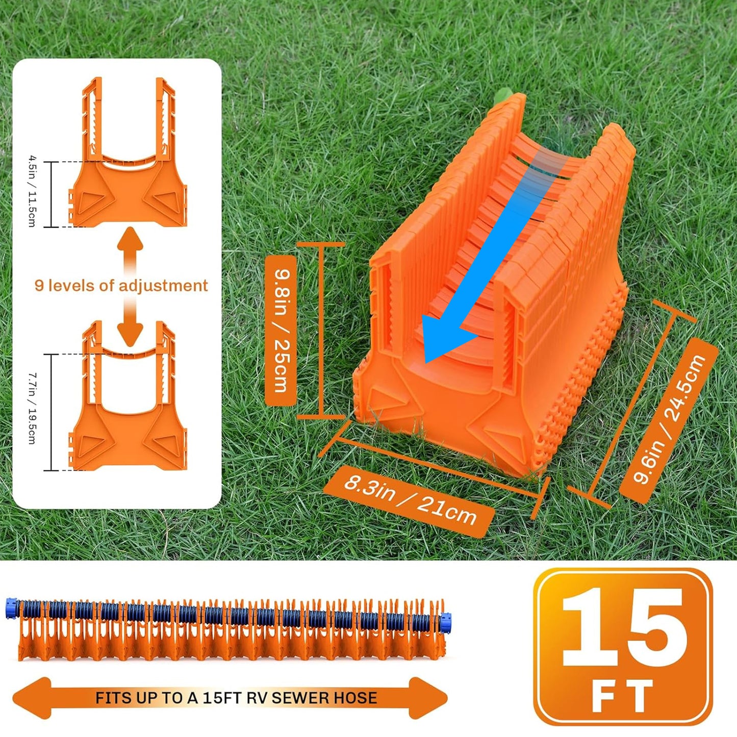 RV Sewer Hose Support - Orange, Heavy Duty Plastic - 15-Foot