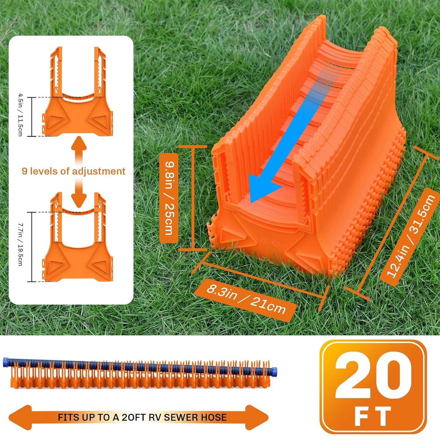 RV Sewer Hose Support - Orange, Heavy Duty Plastic - 20-Foot