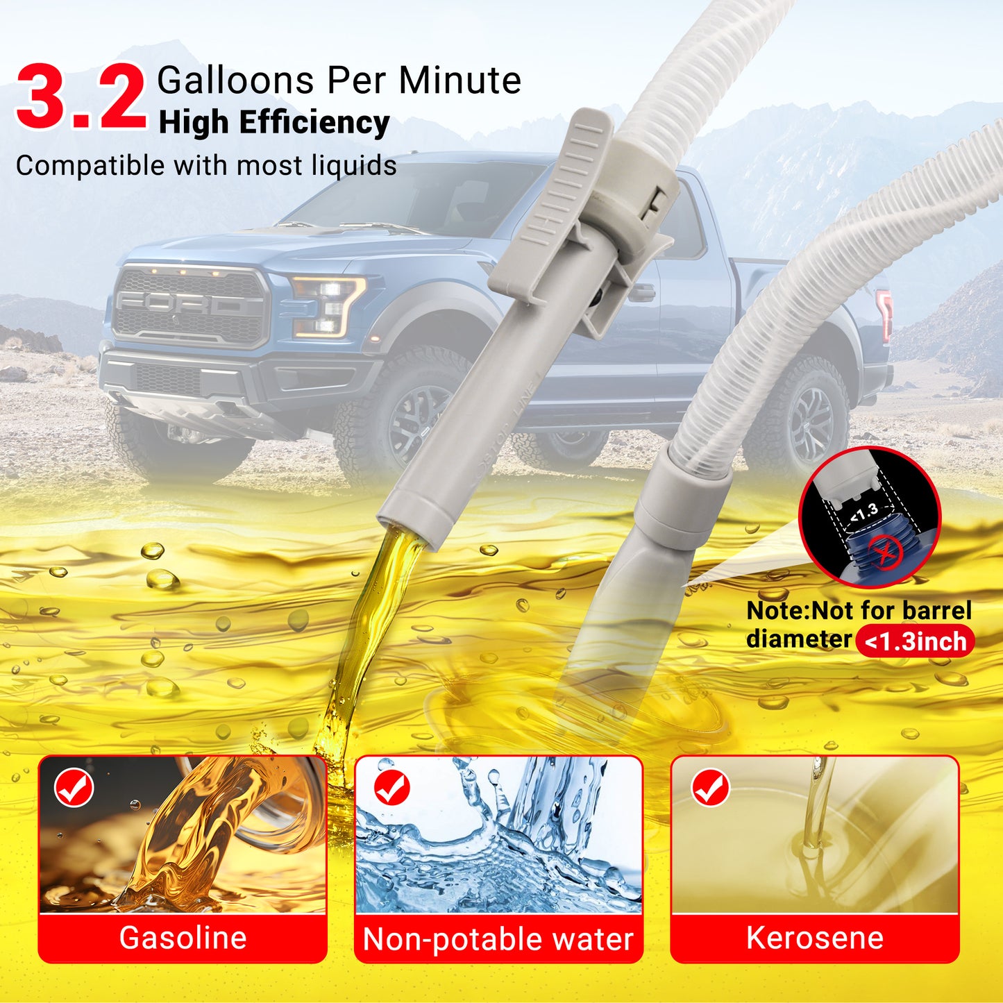 Lafati Automatic Fuel Transfer Pump with Auto-Stop - 3.2GPM Flow Rate, 51" Hose, Battery Powered