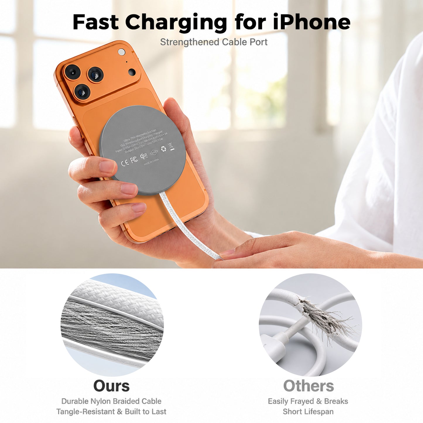 25W Magnetic Wireless Charging Pad with 35W Wall Adapter, Qi2.2 Certified Fast Charger with 4FT Braided Cable, Compatible with iPhone 17/16/15/14, Samsung Galaxy S26/S25 Ultra, Pixel 10, White