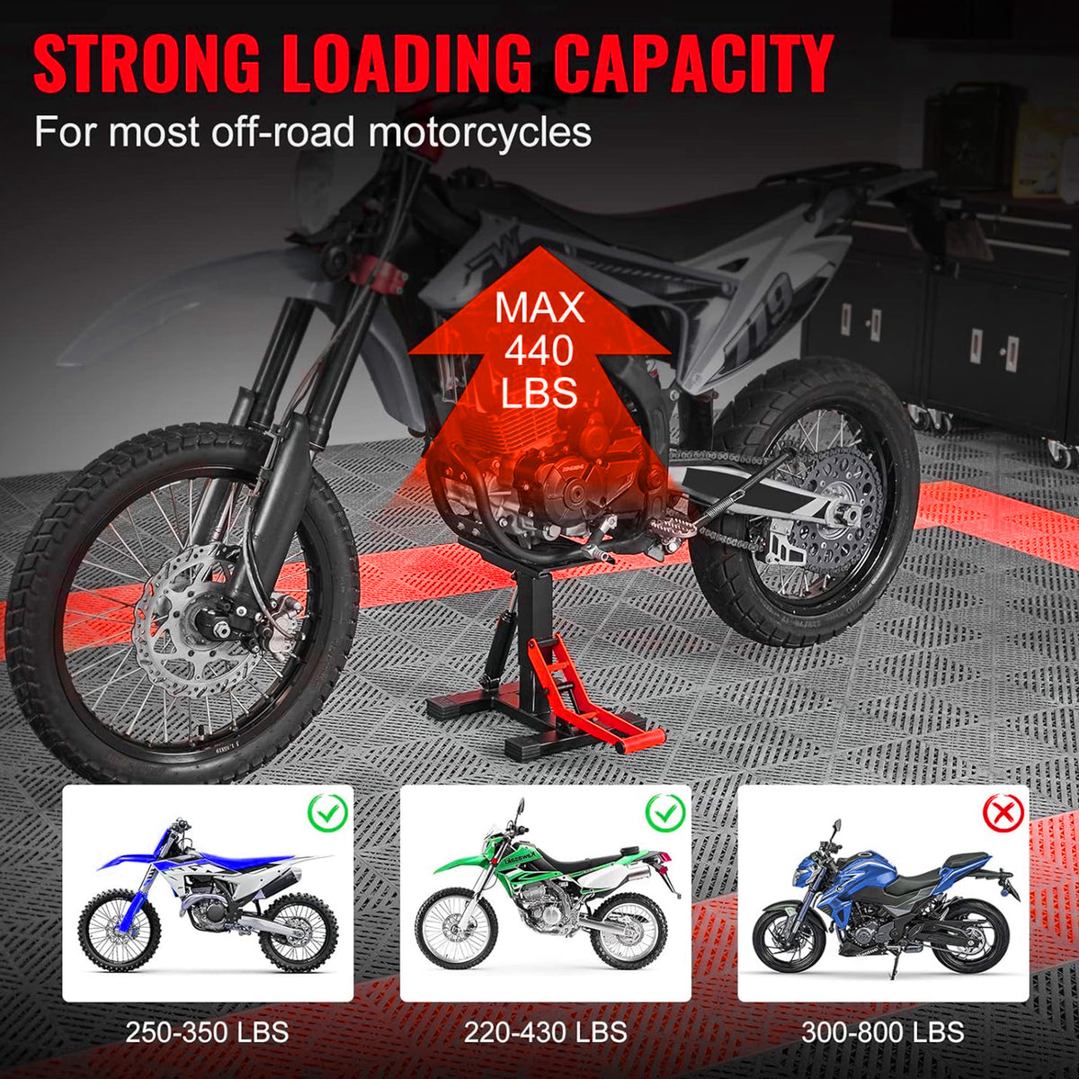 LAFATI 440 lbs Hydraulic Dirt Bike Lift Stand - Adjustable Motorcycle Jack for Repair & Maintenance