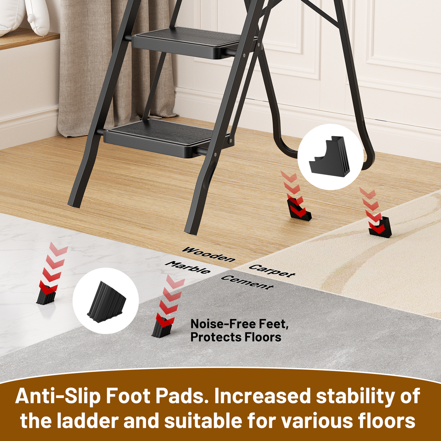 Lafati 4 Step Folding Ladder, 330lb Capacity, Wide Anti-Slip Pedals, Foldable Step Stool for Home & Kitchen