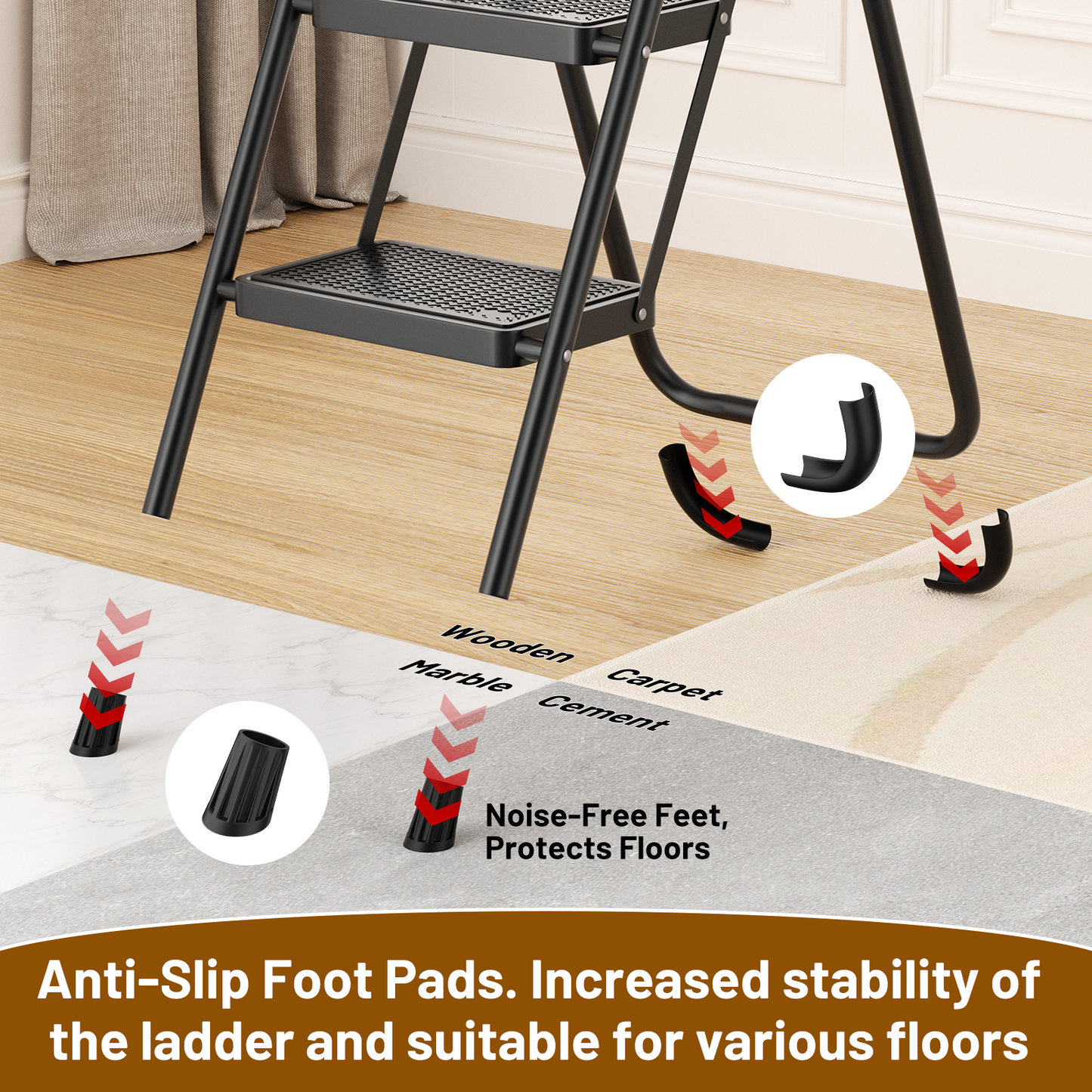 Lafati 3 Step Folding Step Stool for Adults, Heavy Duty Steel Ladder with Anti-Slip Pedals & Auto-Lock, 330 lbs Capacity, Space Saving for Kitchen, Bathroom, Closet
