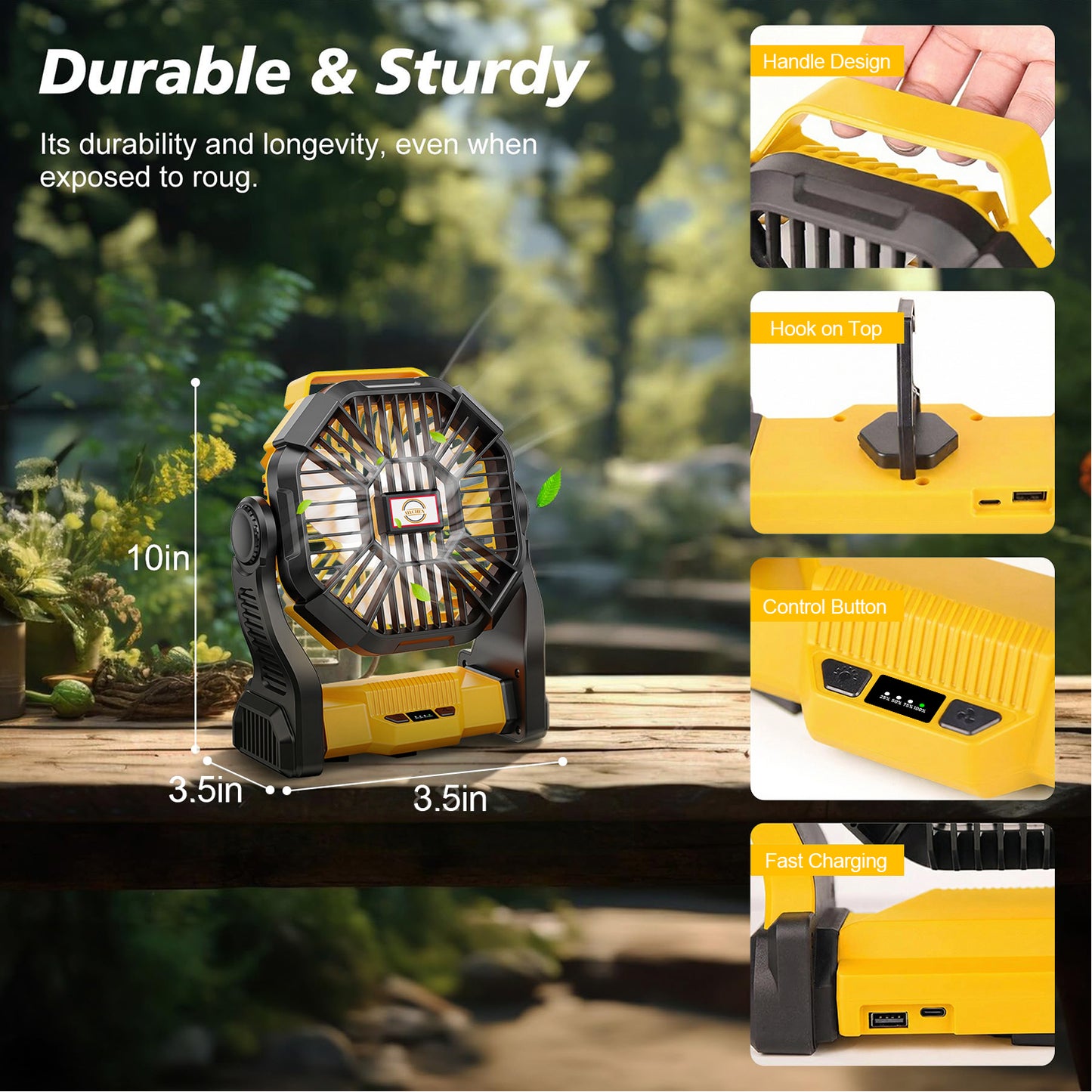 Camping Fan with LED Lantern, 20000mAh Portable Battery Operated Outdoor Fan, Personal Rechargeable Fan for Travel, Hiking, Fishing, Picnic（yellow）