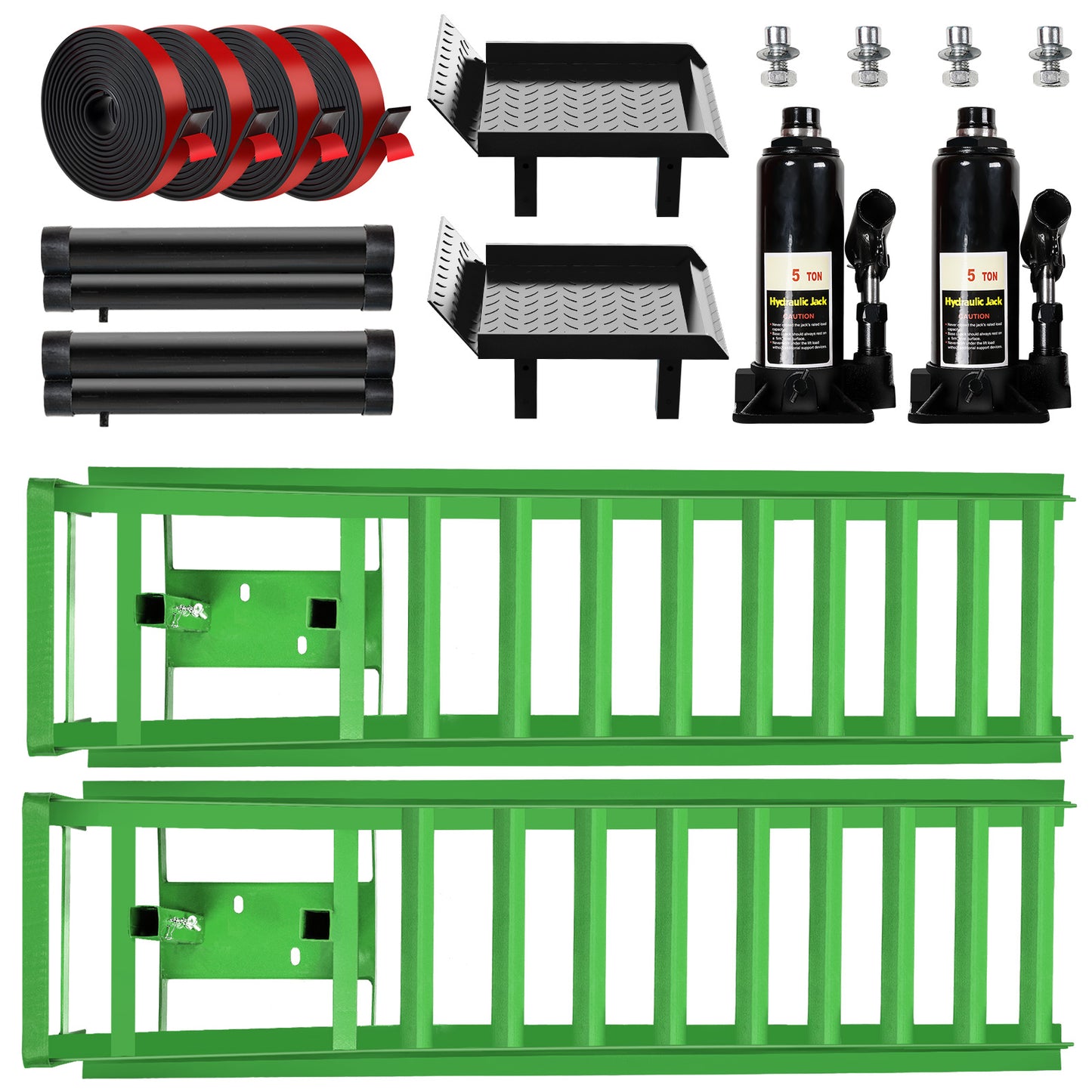 Lafati 2PCS 5T 11000lbs Hydraulic Car Ramps, Heavy Duty Hydraulic Vehicle Ramps Lift Ramp, Portable Car Ramps for Oil Changes, Car Lifts for Home Garage, Vehicle Auto Garage Repaircop（Green）