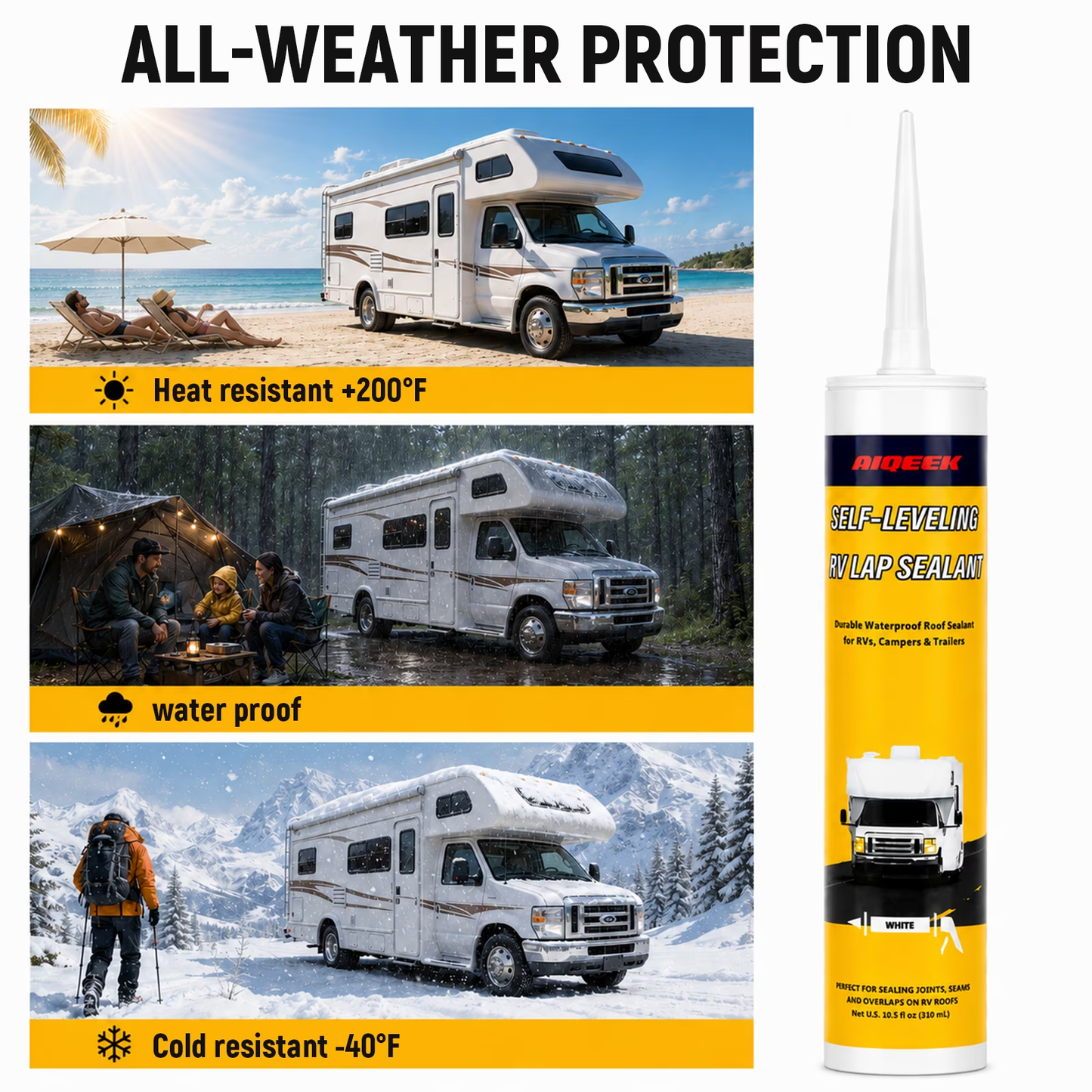 2 Packs RV Roof Sealant, Self Leveling Lap Sealant White for RV Caulking for Roof, Repair, UV resistant & Waterproof, 10.5 fl oz