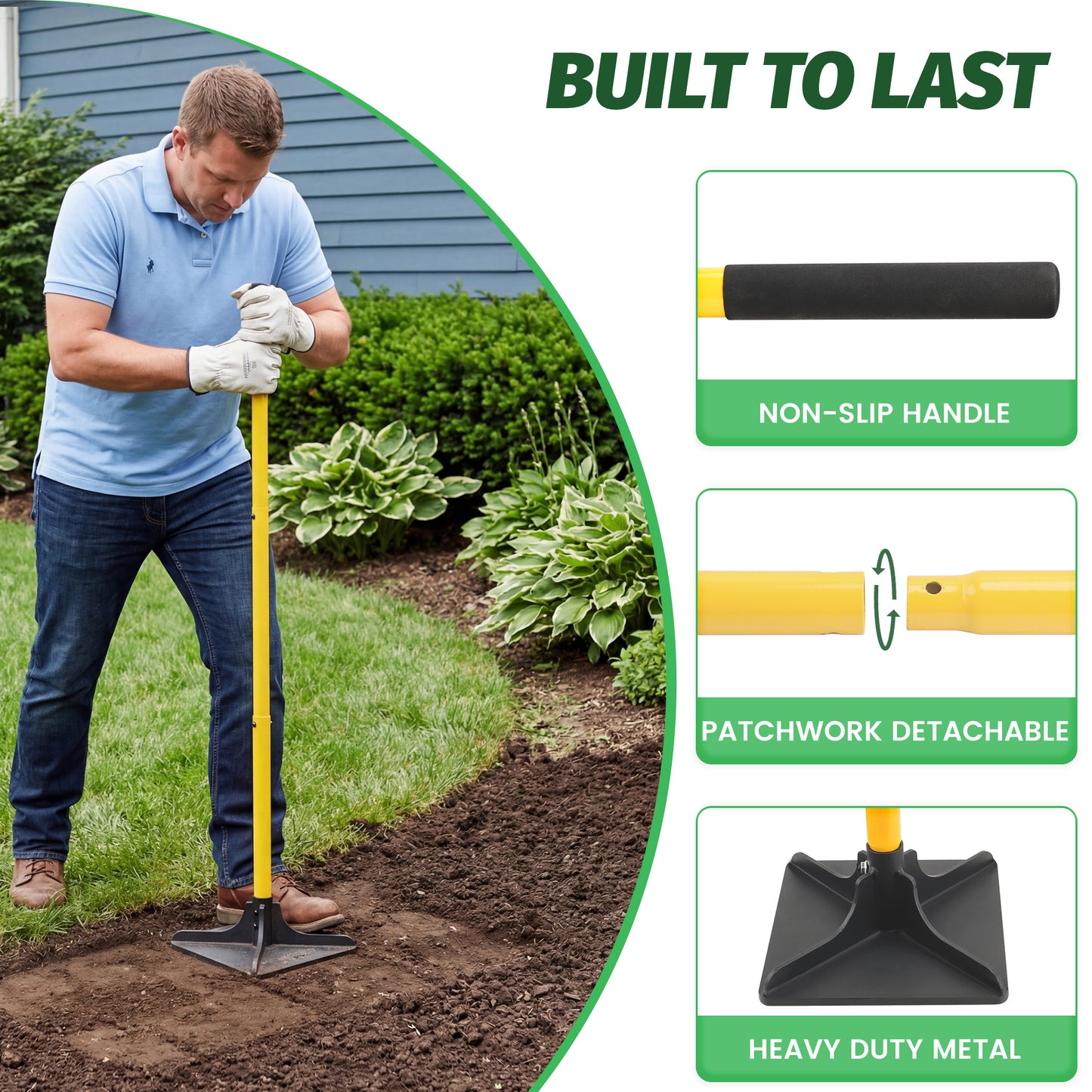 8"x8" Steel Tamper with 48" Handle, Heavy Duty Handle Tamper with Comfortable Rubber Grip, Garden Tamper Tool for Leveling Ground Gravel Soil Asphalt Sand Installing pavers and Repairin