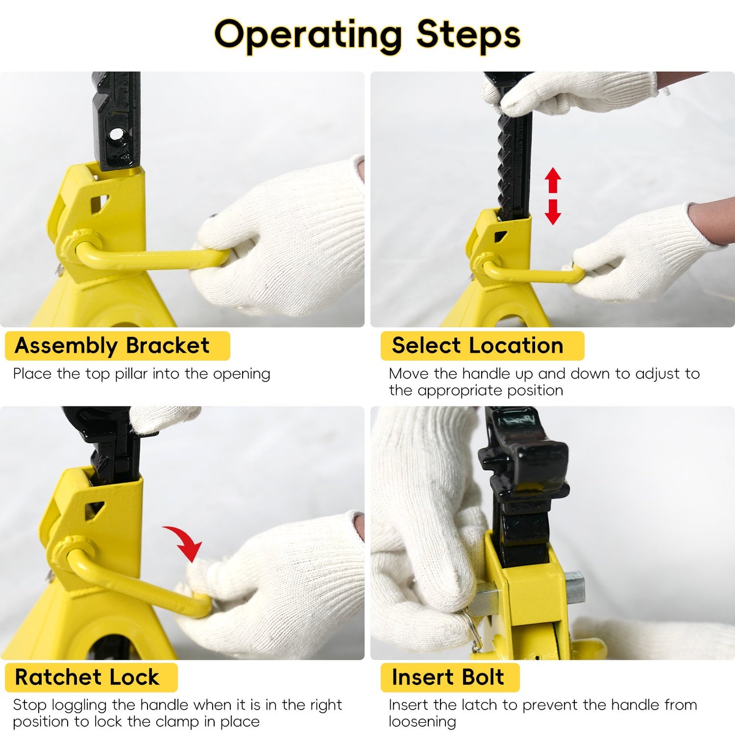 2.25 Ton Hydraulic Floor Jack Set , 3 Ton Jack Stands, Tire Repair Kit - Low Profile Service Jack with 4960 LB Capacity, Yellow, Double Locking Pins, Universal Wheels, and European Certification