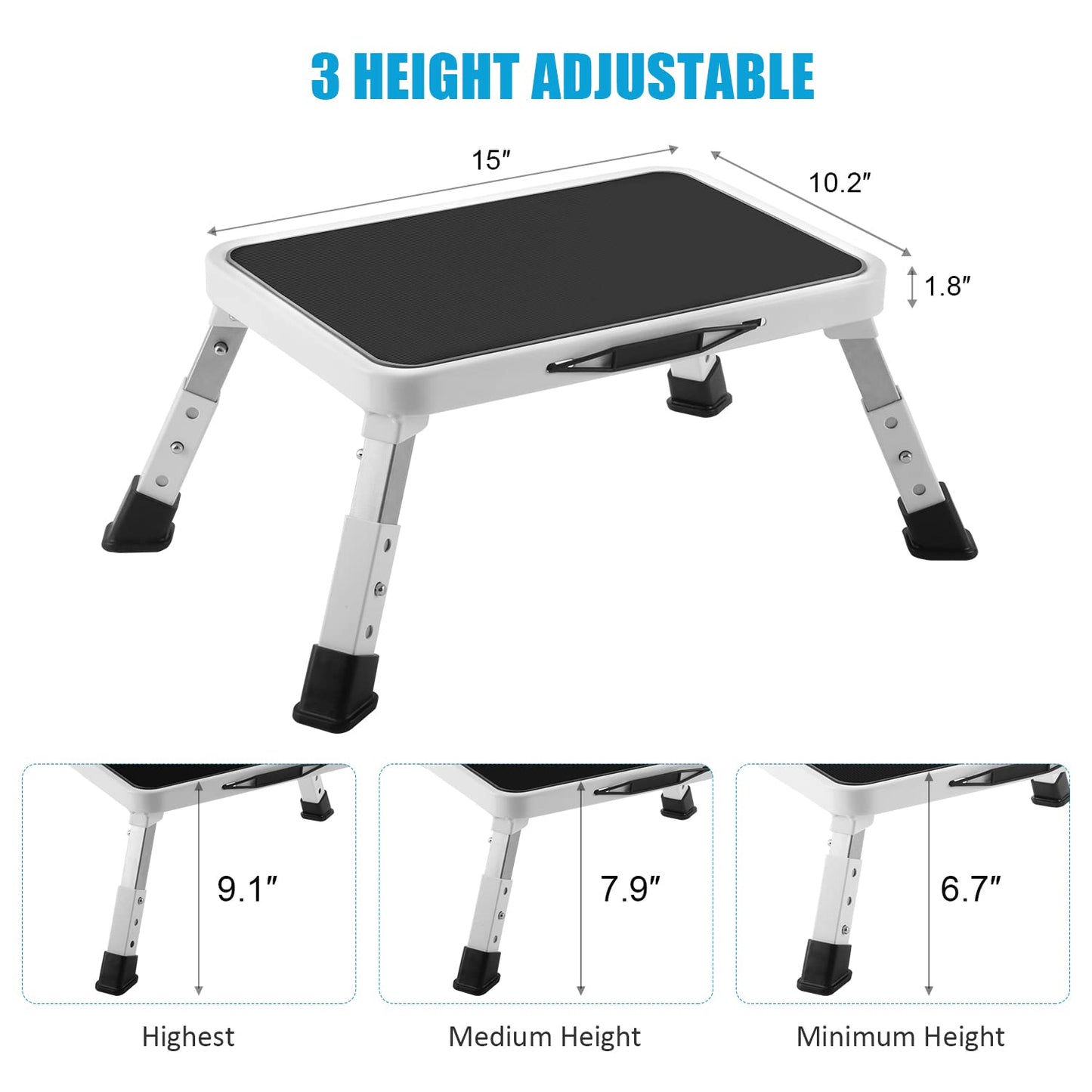 RV Step Stool Folding Platform Step with 19" x 12" Anti-Slip Surface, Rubber Feet, Safety RV Steps for RV, Motorhome, Trailer, SUV, Camper, Supports Up to 1000 lbs