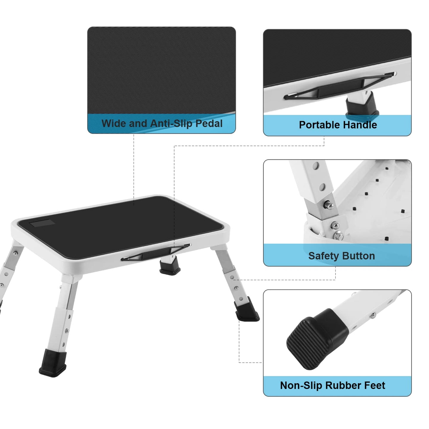 RV Step Stool Folding Platform Step with 19" x 12" Anti-Slip Surface, Rubber Feet, Safety RV Steps for RV, Motorhome, Trailer, SUV, Camper, Supports Up to 1000 lbs