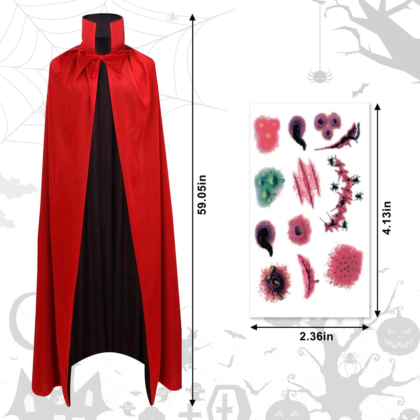 Vampire Cape Halloween Costumes for Men Women Adults, 59'' Stand Collar Vampire Cloak for Halloween Devil Demon Masquerade Cosplay Party