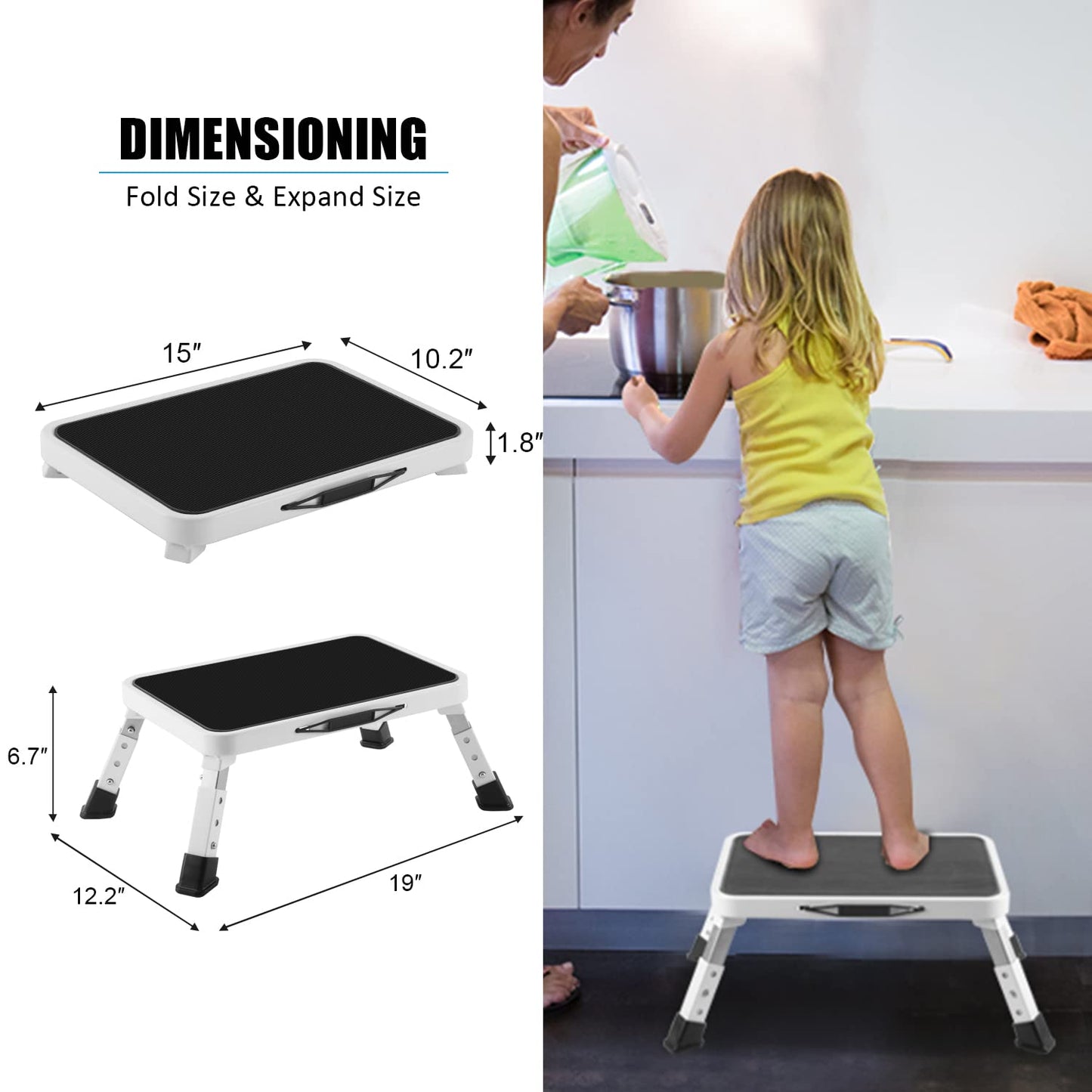 RV Step Stool Folding Platform Step with 19" x 12" Anti-Slip Surface, Rubber Feet, Safety RV Steps for RV, Motorhome, Trailer, SUV, Camper, Supports Up to 1000 lbs