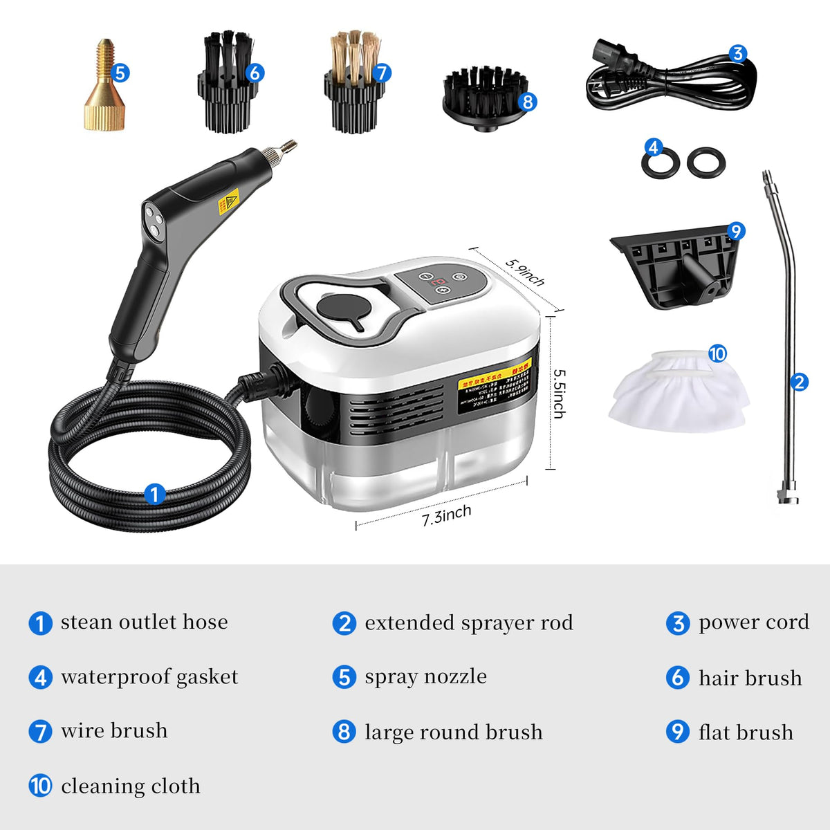 Lafati 2500W Handheld Steam Cleaner - 15s Fast Heat-Up High-Pressure Steam, 6-Level Adjustable, Multi-Purpose Cleaner for Floor, Kitchen, Bathroom, Car, Grout (White)
