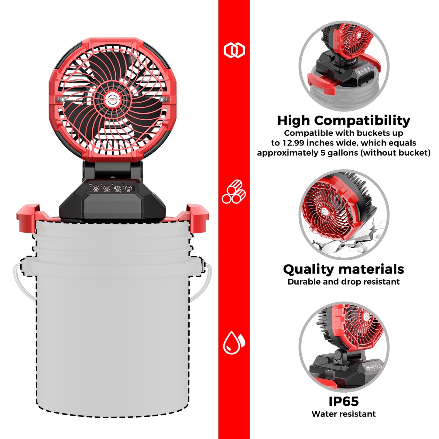 Portable Outdoor Misting Fan, Bucket Top Portable Fan, Battery Powered with 4 Fan Speeds & 4 Mist Settings for Camping, Tailgating, and Beach