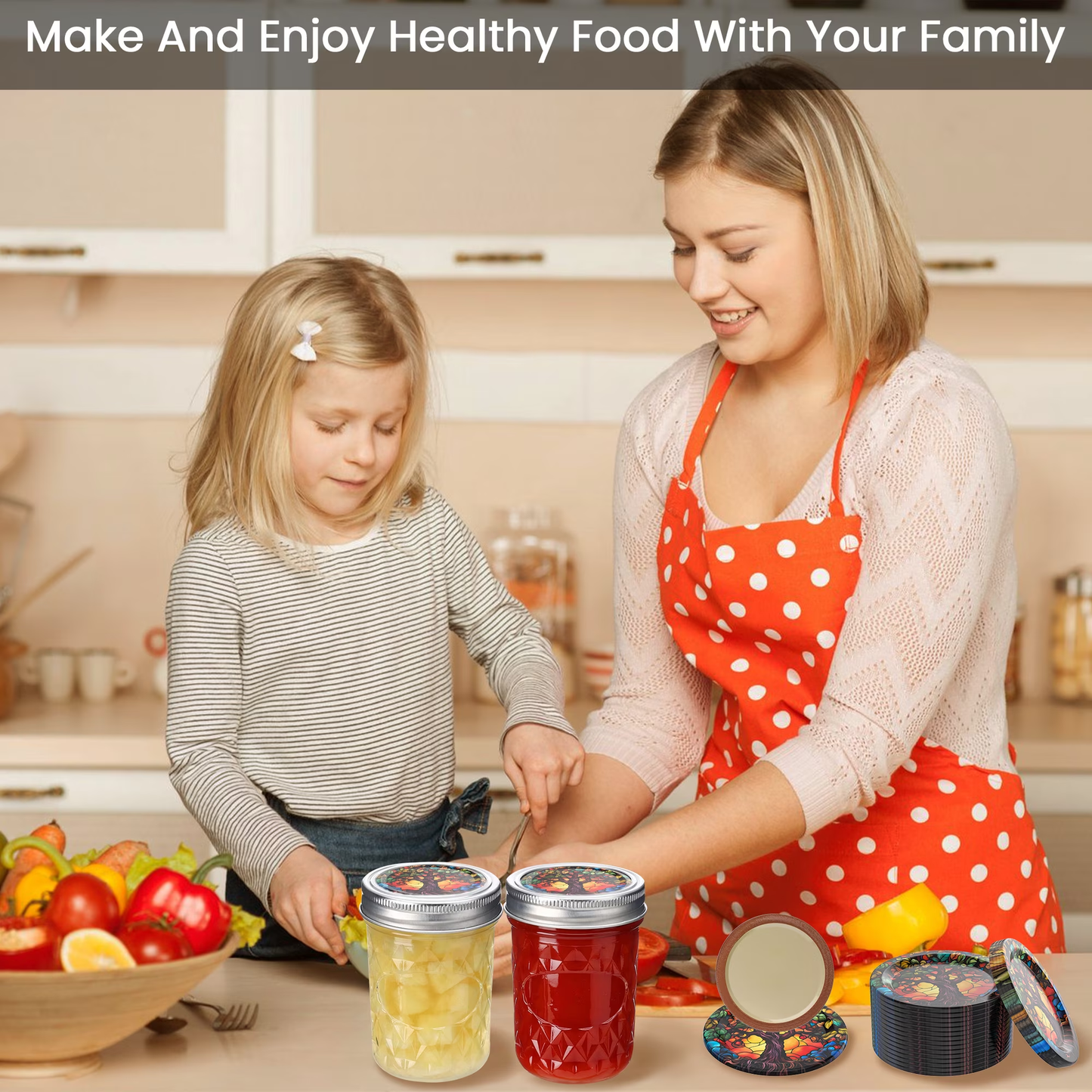 Weswose 50pcs Regular Mouth Canning Lids with Sealing - Mason Jar Lids for Canning, Reusable Leak Proof Split-Type Gold Lids, Food Grade Material(Red)