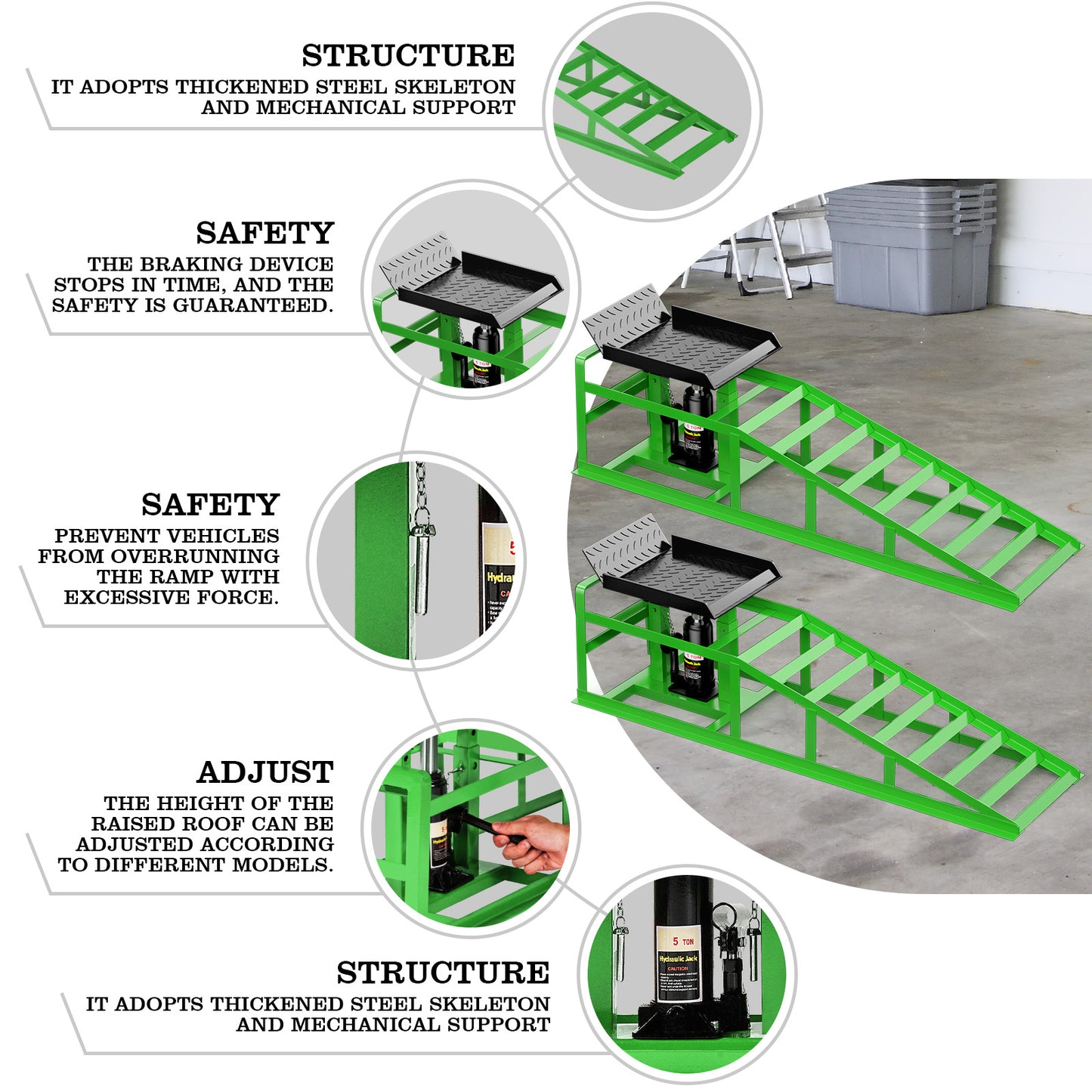 Lafati 2PCS 5T 11000lbs Hydraulic Car Ramps, Heavy Duty Hydraulic Vehicle Ramps Lift Ramp, Portable Car Ramps for Oil Changes, Car Lifts for Home Garage, Vehicle Auto Garage Repaircop（Green）
