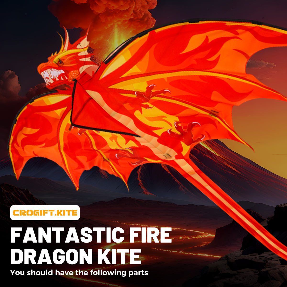 4 Pack Kites - Large Fire Dragon Kite Green Snake Kite Devil Fish Kite Red Mollusc Octopus with Long Colorful Tail for Kids Adults Outdoor Game Activities