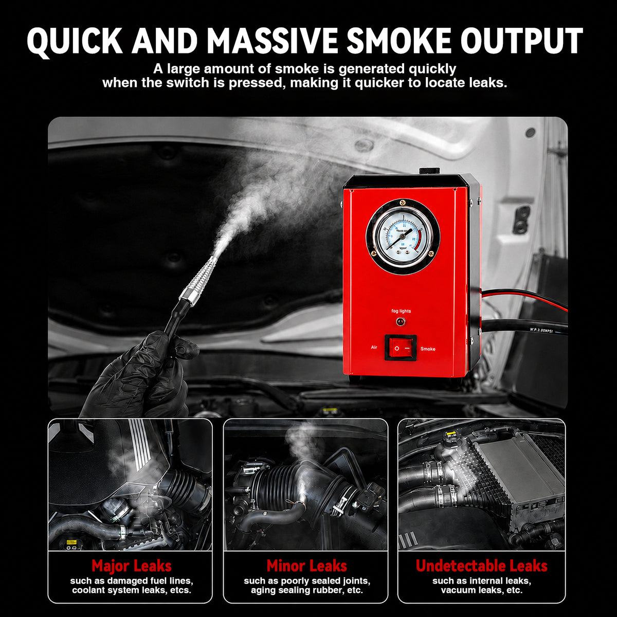 Lafati Automotive Smoke Machine, EVAP Vacuum Leak Detector, DC 12V Car Leak Machine with Pressure Gauge, Portable Leak Diagnostic Tester for Cars Motorcycles Trucks