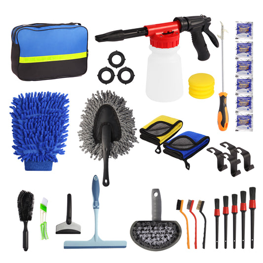 35Pcs Car Wash Detailing Kit Cleaning Kits with Foam Gun Sprayer Brush Large Wash Mitt Towels Complete Interior Exterior Car Washing Supply