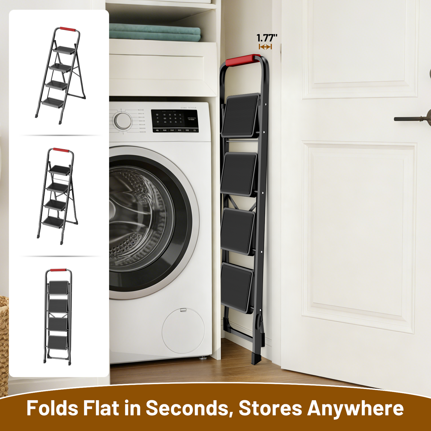 Lafati 4 Step Folding Ladder, 330lb Capacity, Wide Anti-Slip Pedals, Foldable Step Stool for Home & Kitchen