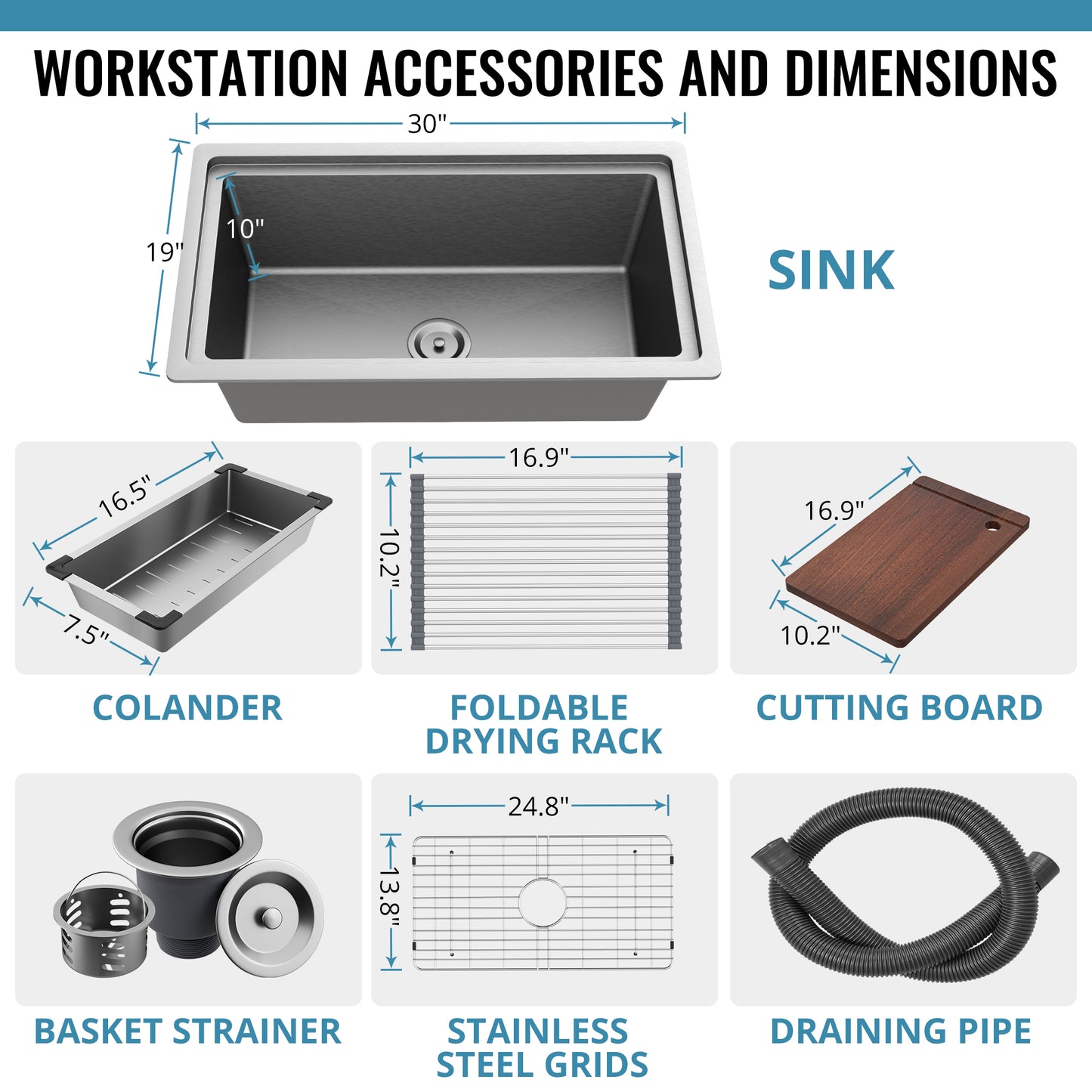 Lafati 30-Inch Undermount Kitchen Sink - 304 SUS Stainless Steel - 16-Gauge - Farmhouse Sink with Accessories