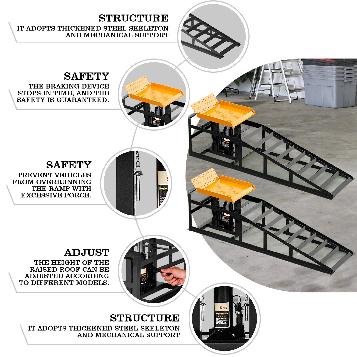 Lafati 2PCS 5T 11000lbs Hydraulic Car Ramps, Heavy Duty Hydraulic Vehicle Ramps Lift Ramp, Portable Car Ramps for Oil Changes, Car Lifts for Home Garage, Vehicle Auto Garage Repaircop（Orange）