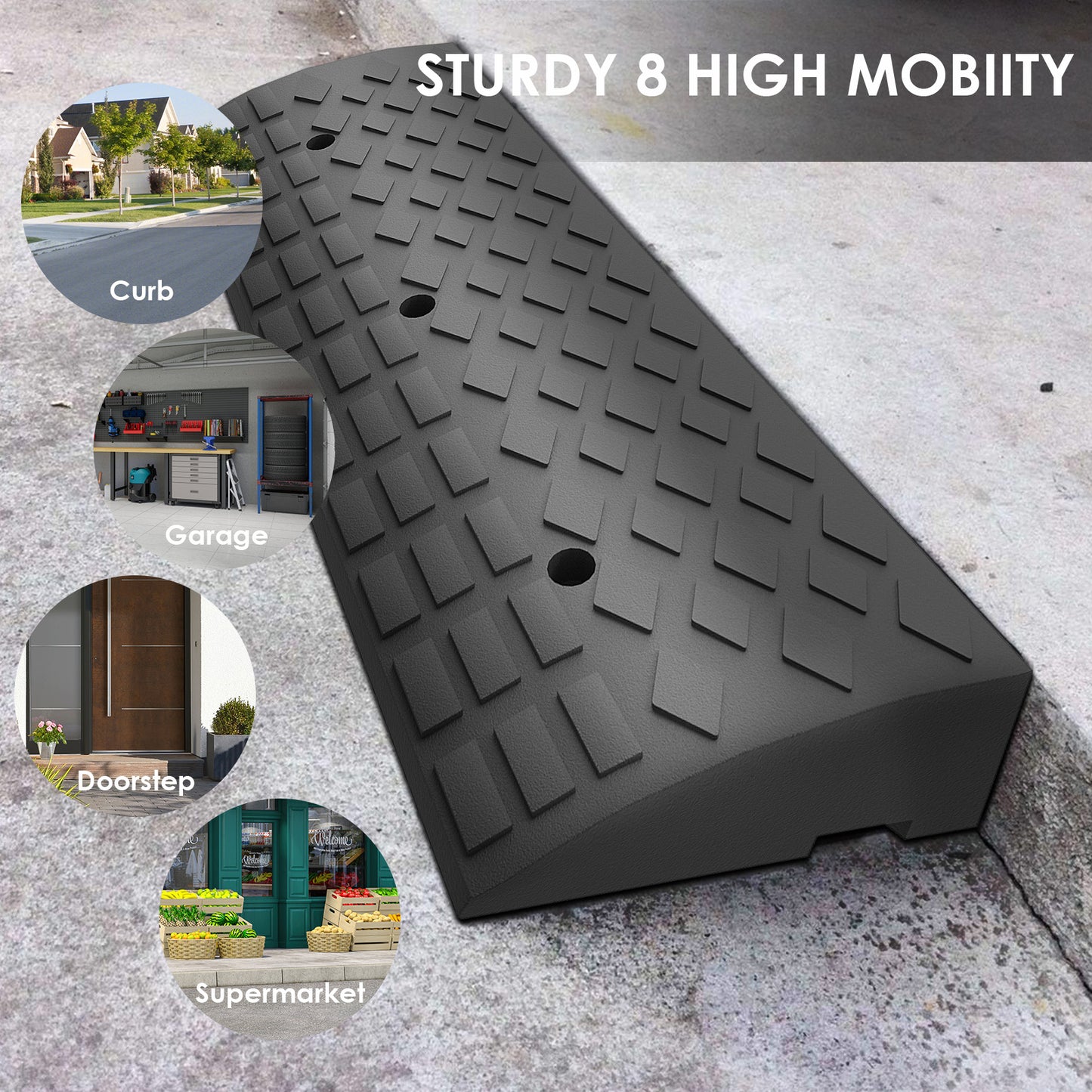 4" Rise Rubber Curb Ramps Heavy Duty Driveway Curb Ramp 22000 Lbs Car Slope Ramp for Sidewalk Cars RV Trucks Shed Access Bike Pets Scooter Wheelchair 39.4x9.8x4inch