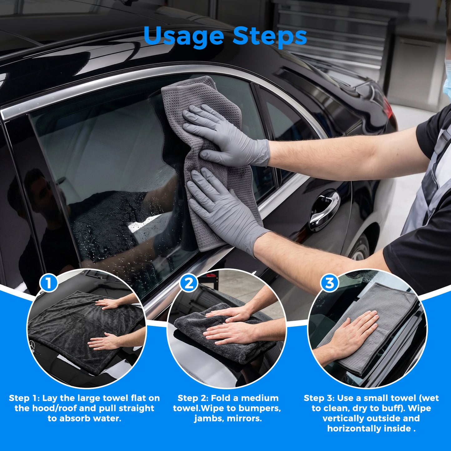Lafati 3-Piece Car Drying Towel Kit, 1200GSM Double Twisted Loop Ultra Absorbent Microfiber Towels for Cars , Scratch-Free Professional Detailing Kit for Cars, Trucks, Suvs
