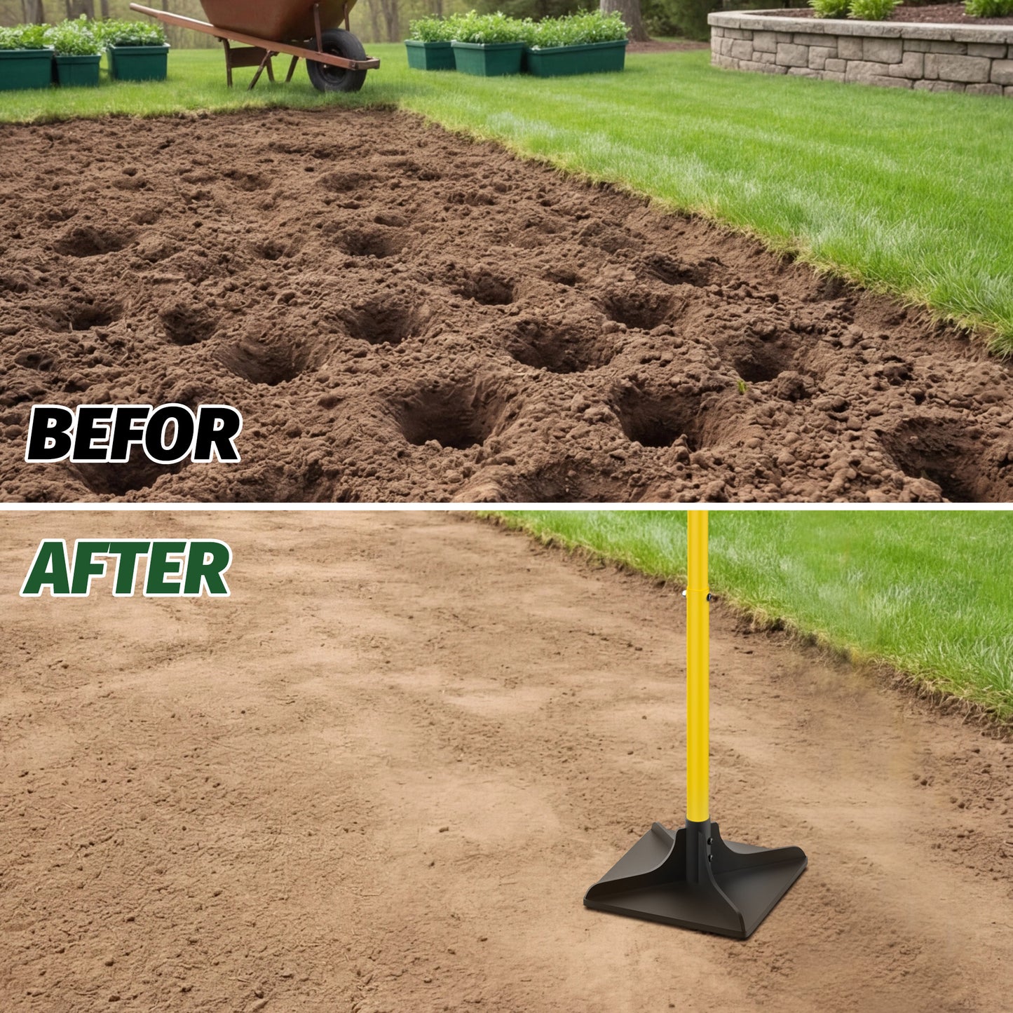 8"x8" Steel Tamper with 48" Handle, Heavy Duty Handle Tamper with Comfortable Rubber Grip, Garden Tamper Tool for Leveling Ground Gravel Soil Asphalt Sand Installing pavers and Repairin