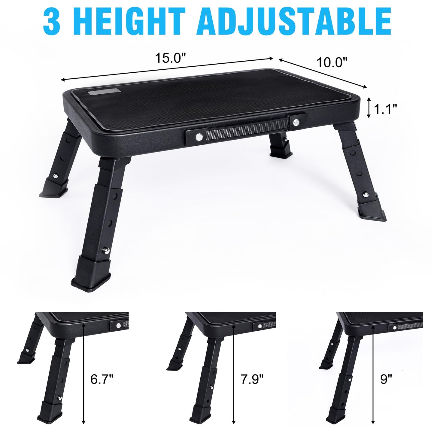 RV Step Stool Folding Platform Step with 19" x 12" Anti-Slip Surface, Rubber Feet, Safety RV Steps for RV, Motorhome, Trailer, SUV, Camper, Supports Up to 1000 lbs(Black)