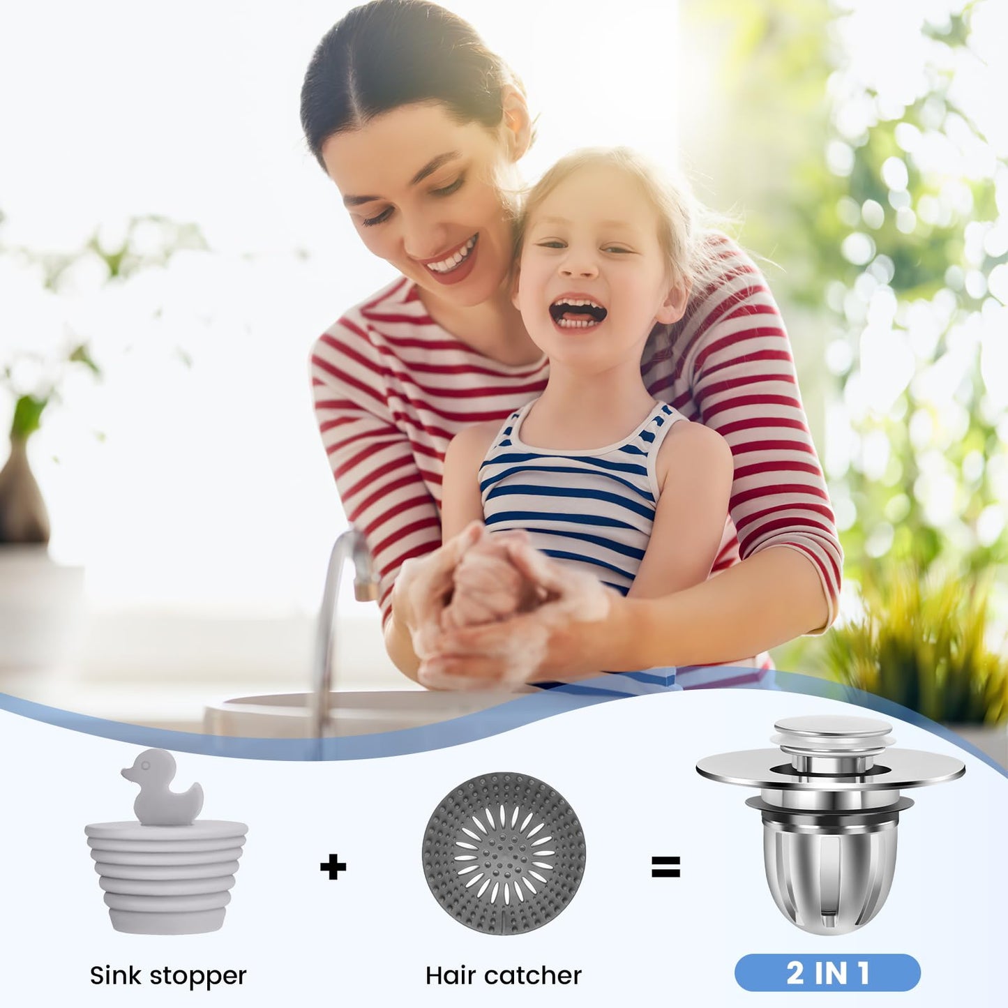 Weswose Universal 2-in-1 Magnetic Bathroom Sink Stopper and Drain Hair Catcher - Easy Install, Fits 1.22"-1.54" Drains, 2 Pcs Set