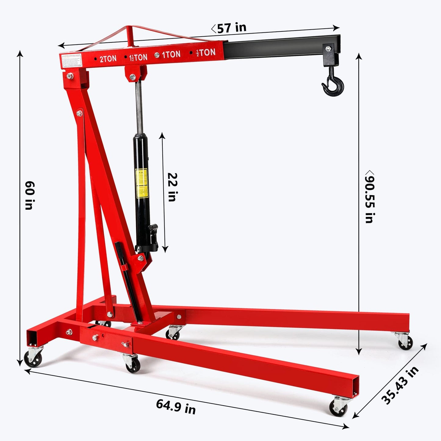 Lafati 2-Ton (4,000 lbs) Heavy-Duty Folding Hydraulic Motor Engine Hoist Crane Jack, Cherry Picker Hickened Steel Air Hydraulic Truck Shop Crane with Hitch