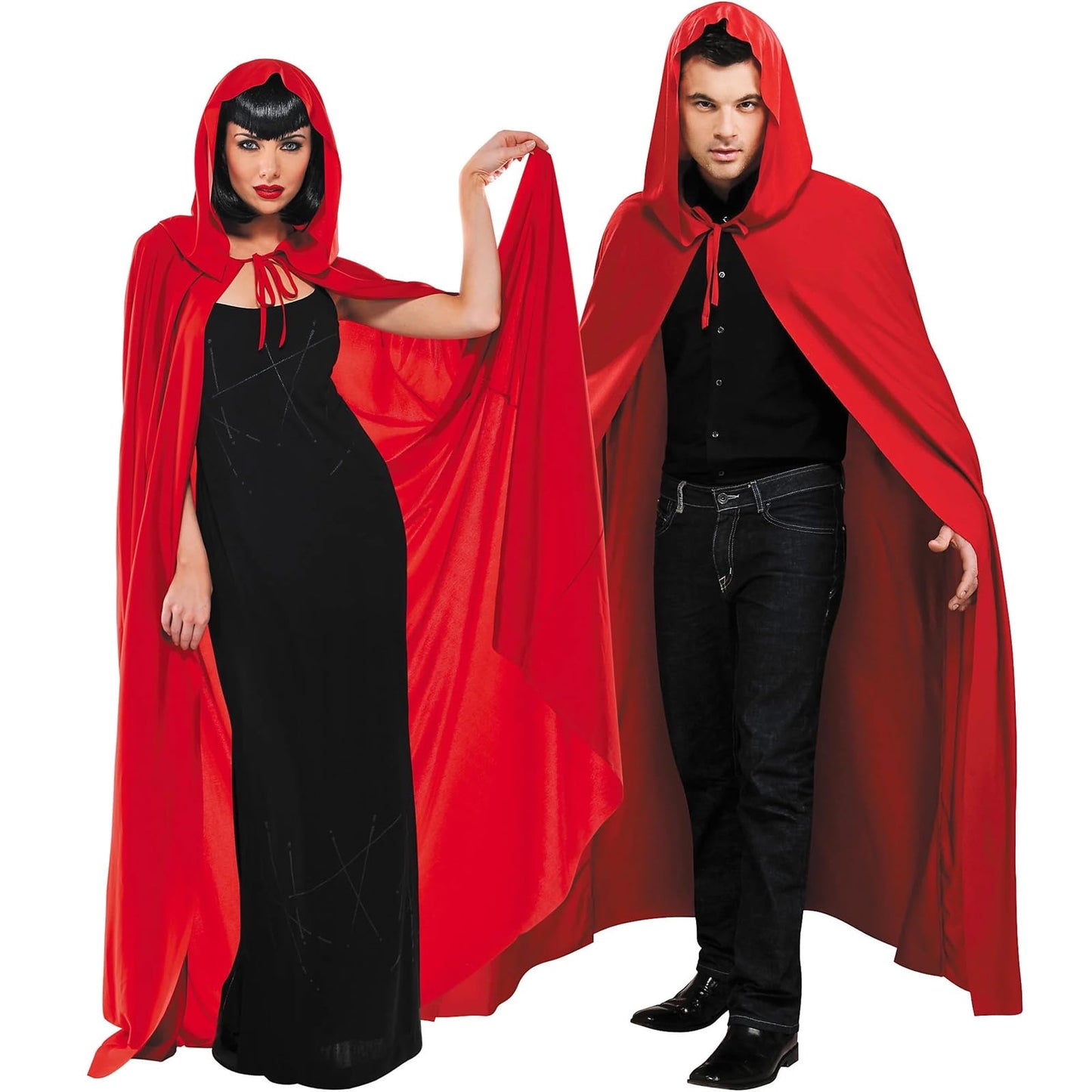 Unisex Adults Hooded Cloak Cape, Red Velvet Cloak Witch Capes Robe for Women Men Halloween Costumes Christmas Cosplay Vampire Wizard(1.5Meters/59Inch)