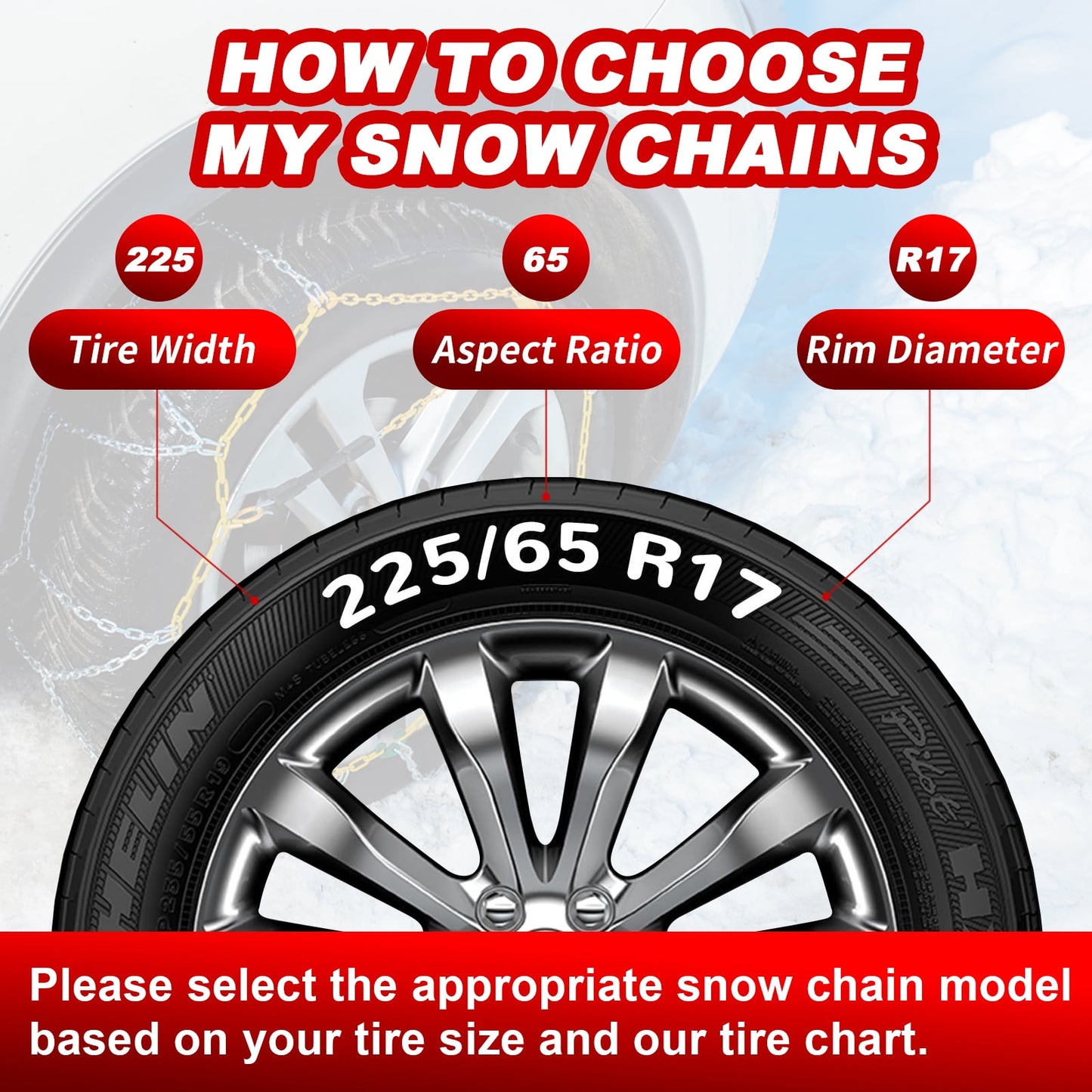 Lafati Snow Chains Auto Tightening（HKN 140）, Reusable tire Chains Quick and Easy Installation,Traction Chains for Cars, SUVs, Trucks  – Set of 2