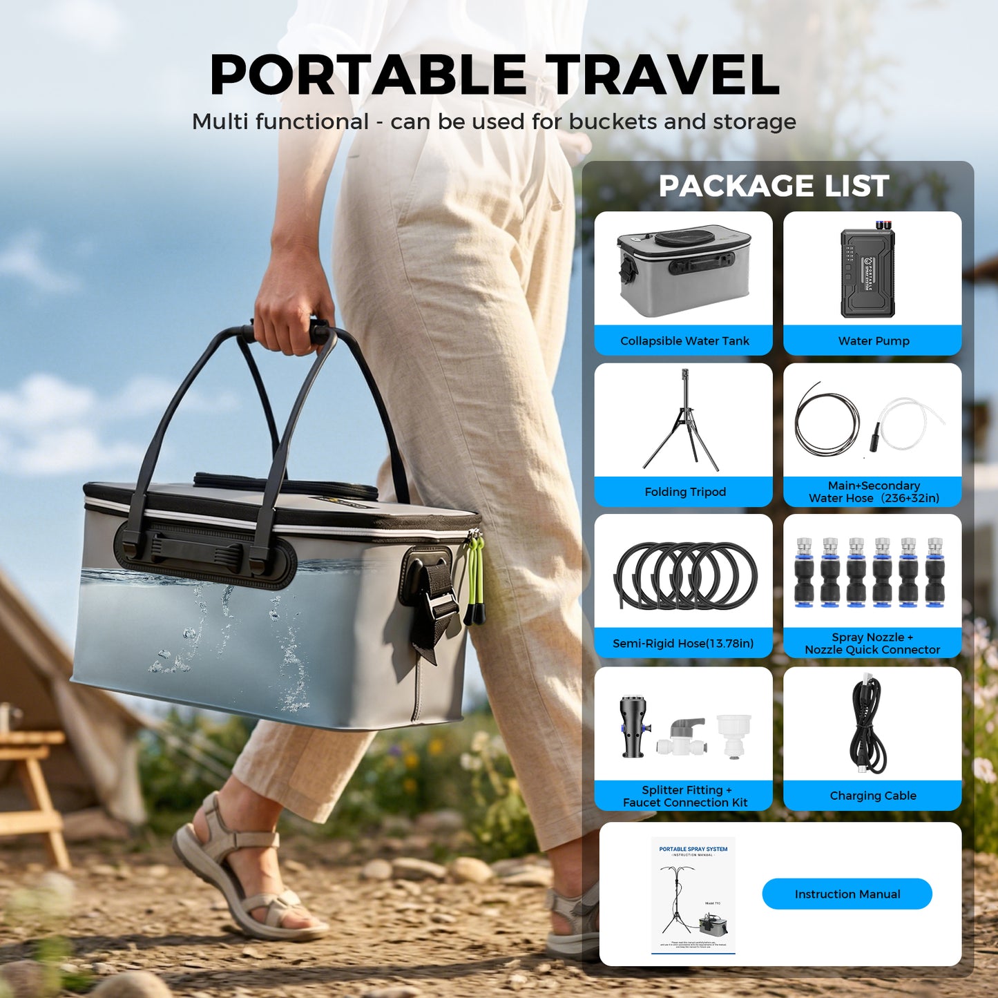 Standing Misters for Outside Patio, 4Gal Portable Bucket with 10000mAh Water Cooling Misters Set – 4FT Adjustable Height for Outdoor, Beach, Pool, Water Playing, Sprinkler, Camping
