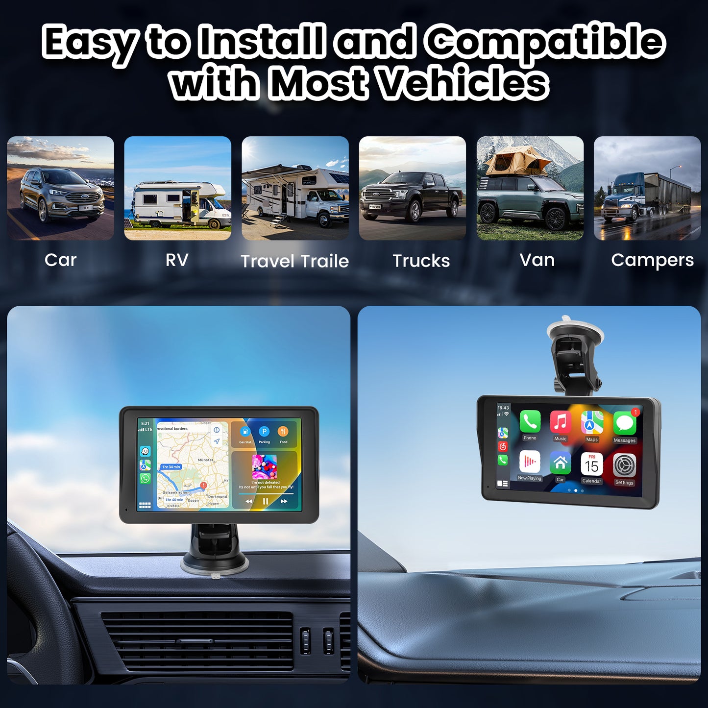 Portable Car Stereo Wireless-Carplay Android Auto,7 Inch Touch Screen Car Radio with Bluetooth Hands-Free/Mirror Link/Maps Navigation/Voice Control/TF Card/AUX,for Cars, Trucks, SUVs