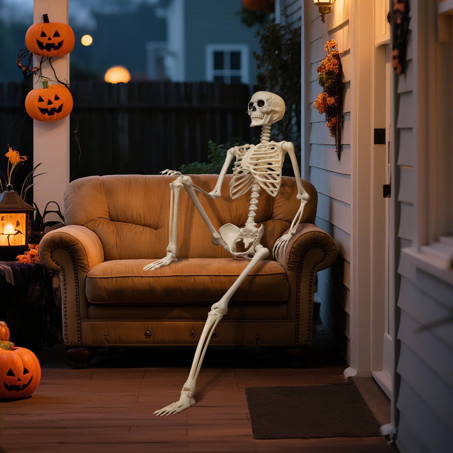 5.4 ft Halloween skeleton decoration, with movable joints, flexible skeleton for poses, scary skeleton suitable for indoor and outdoor Halloween decorations, haunted houses, courtyards, cemeteries.