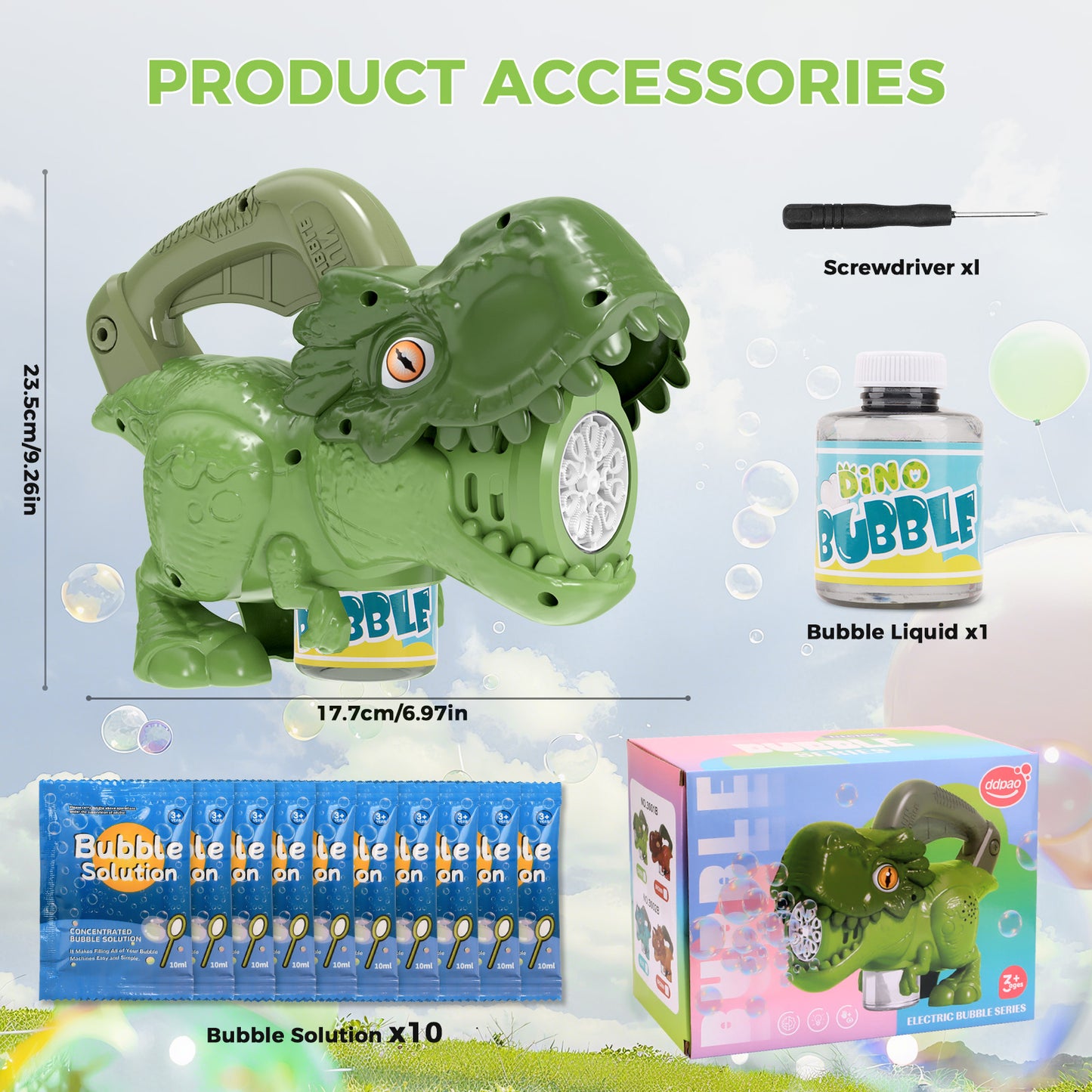 Dinosaur Bubble Machine for Kids, Automatic Handheld T-Rex Bubble Gun with Colorful Bubble- Idea Gift for Easter, Birthday, Halloween, Christmas(Green)