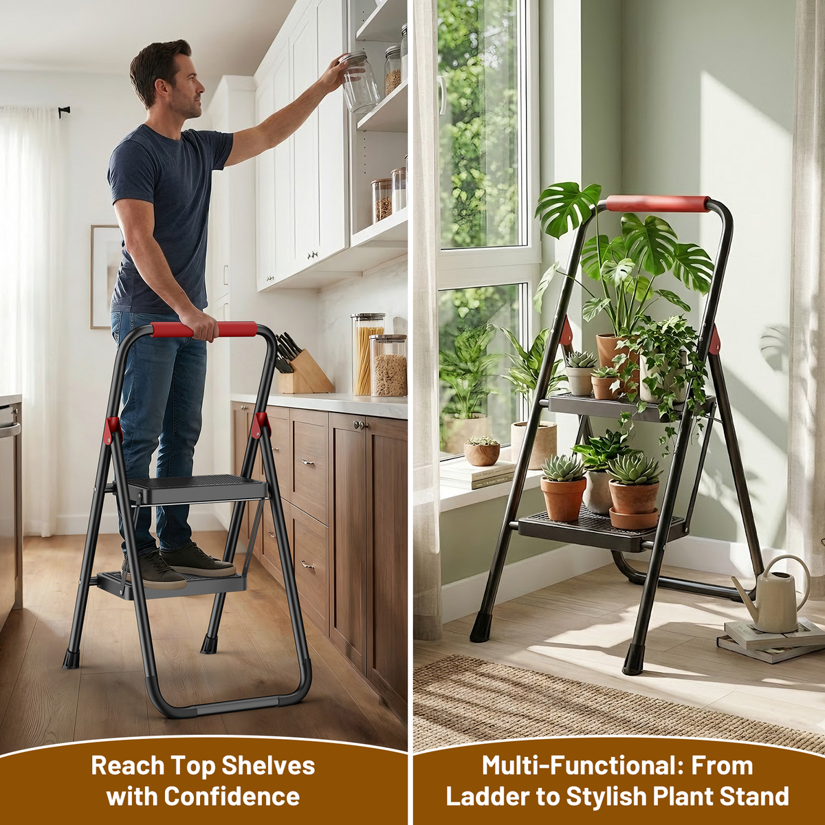 Lafati 2 Step Ladder, Step Stool for Adults,2 Step Ladder Folding Step Stool with Wide Pedal Ergonomic Design